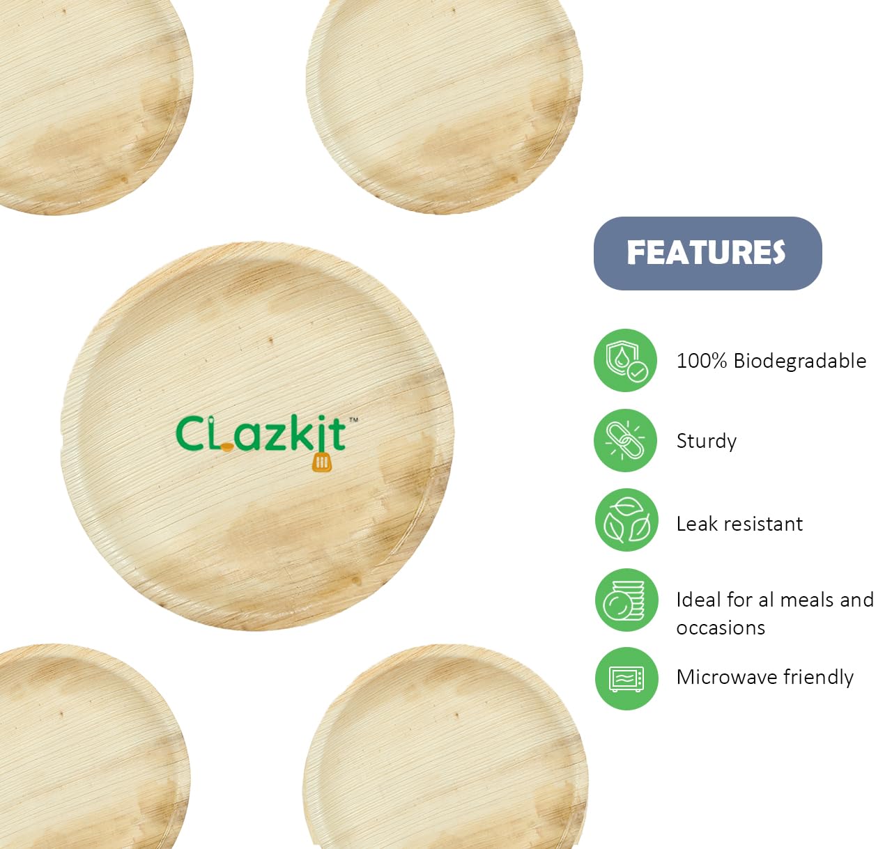 Clazkit 25 Pack 6 Inch Round Areca Palm Leaf Plates - Eco Friendly Biodegradable Disposable Plates for Pasta, Soup, Snacks - Perfect for Birthday Parties, Weddings & Events - Sustainable Alternative to Wooden Bamboo Plates - Ideal for Outdoor Dining, Picnics & Catering