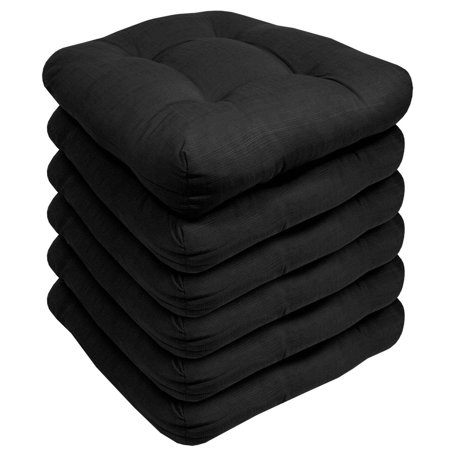 Premium Outdoor Chair Cushions 19x19 Inch - 6 Pack Thick Tufted Patio Seat Covers with Fiber Fill, Water Resistant & Comfortable - Perfect for Garden, Deck, Poolside, and Backyard Furniture (Black)