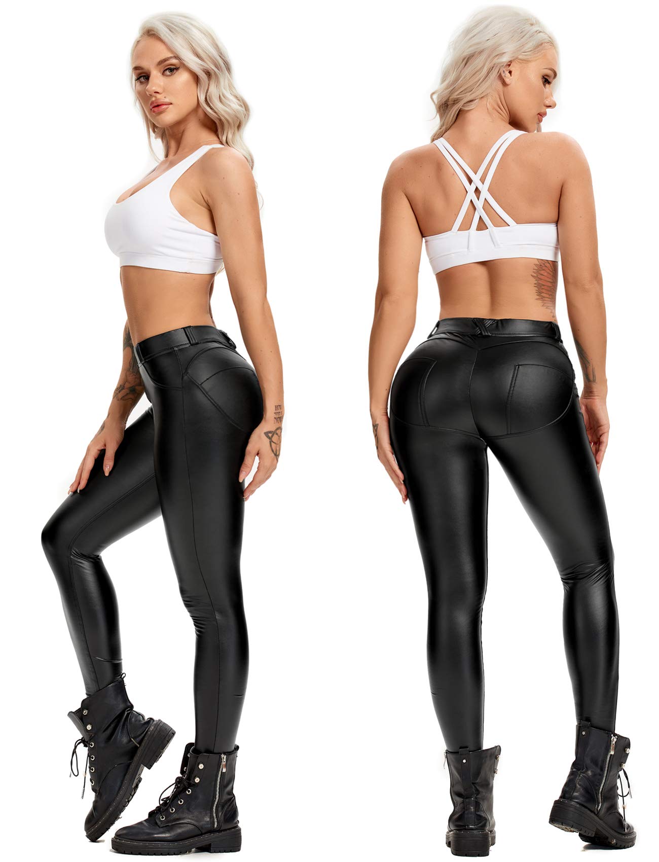 SEASUM Faux Leather Leggings - High Waisted Butt Lifting Pants for Women, Perfect for Night Out & Party