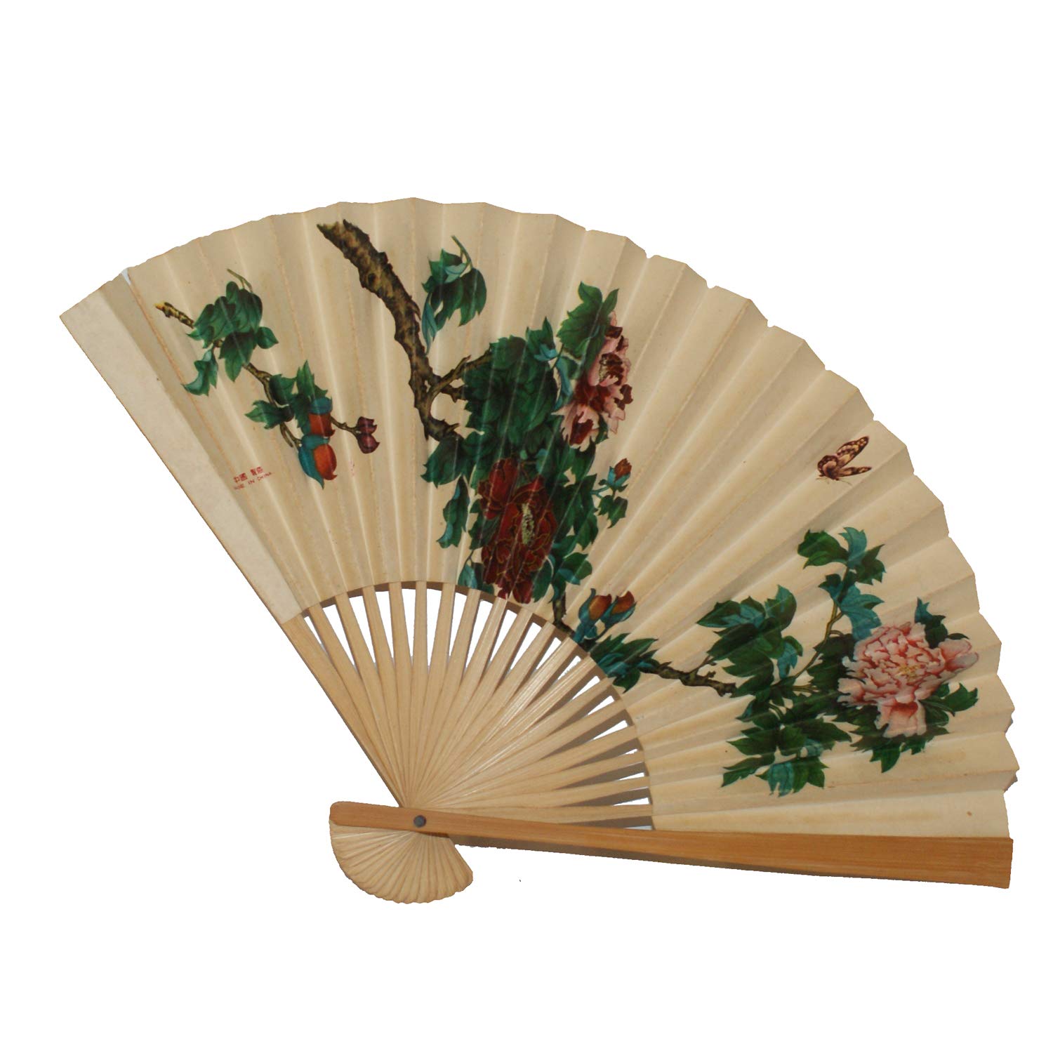 Handmade Asian Bamboo Fan with Floral and Butterfly Design - Perfect for Home Decor, Wedding Favors, and Cultural Events