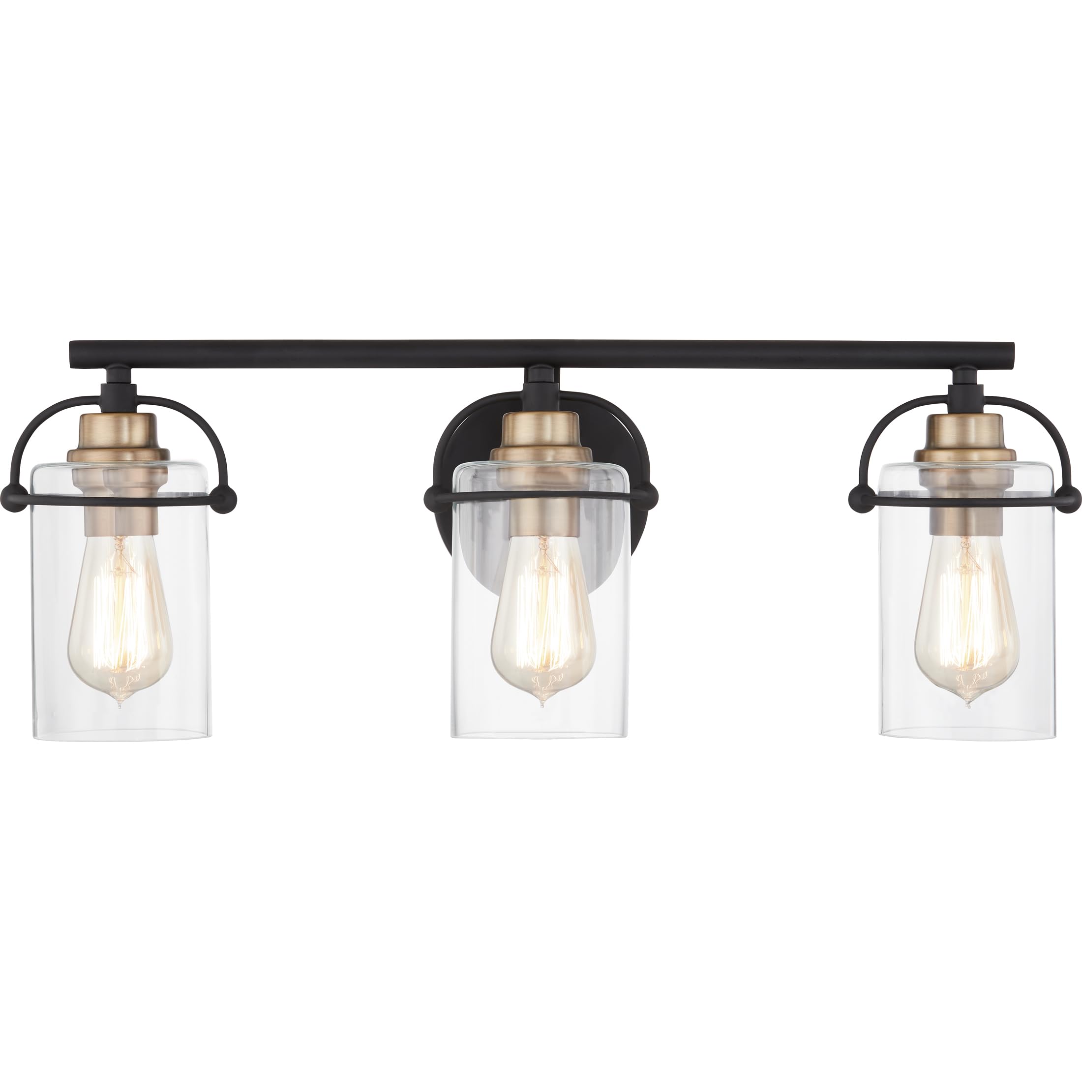 Quoizel Emerson 24 Inch 3-Light Matte Black Bathroom Vanity Light Fixture - Clear Glass Shades, Transitional Wall Mount Mirror Lighting for Bathroom, Powder Room & Dressing Area