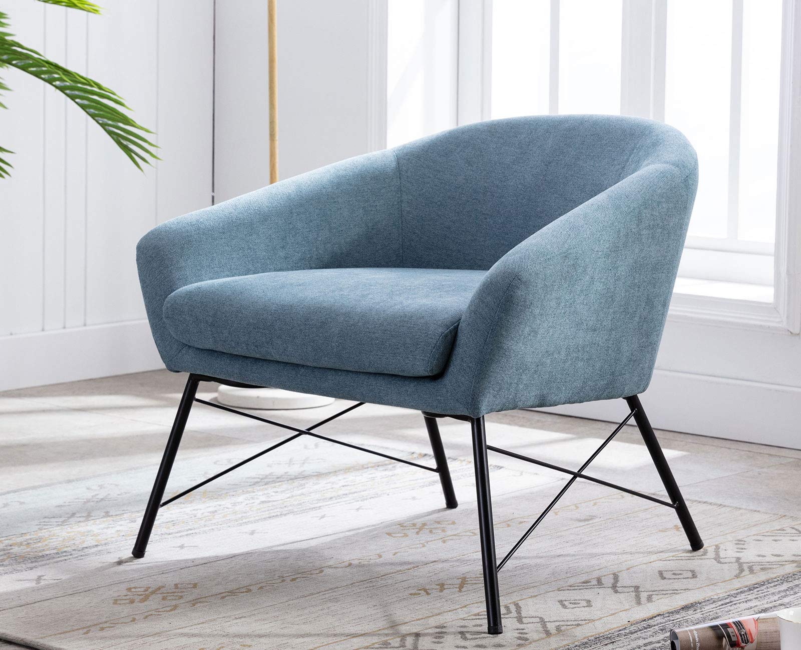 Stylish Guyou Modern Fabric Accent Lounge Chair - Upholstered Barrel Single Sofa with Removable Cushion, Deep Seat for Living Room, Bedroom or Office (Light Blue) - Perfect for Relaxing, Reading & Home Decor