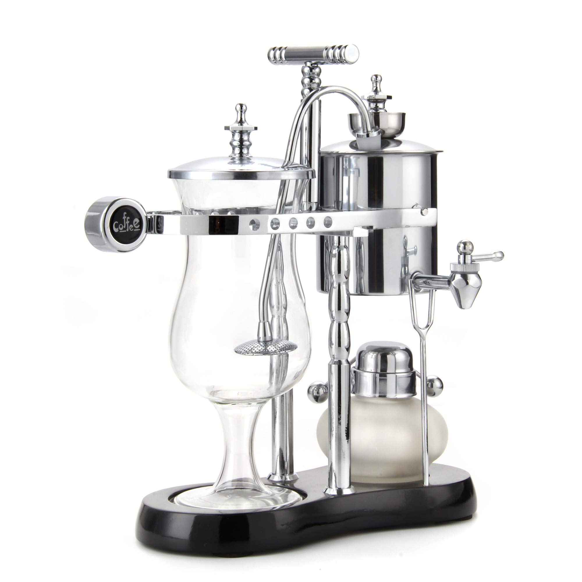 Premium Belgian Royal Family Balance Siphon Coffee Maker - Elegant Double Ridged Fulcrum with Tee Handle (Classic Silver) | Luxury Home Brewing for Coffee Enthusiasts & Perfect for Dinner Parties, Gifts, and Special Occasions