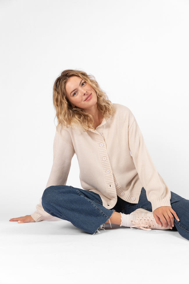 All We Have Beige Button Front Cardigan for Women - Cozy Knit Sweater with Front Pockets | Perfect for Fall Layering, Office Wear & Casual Outfits