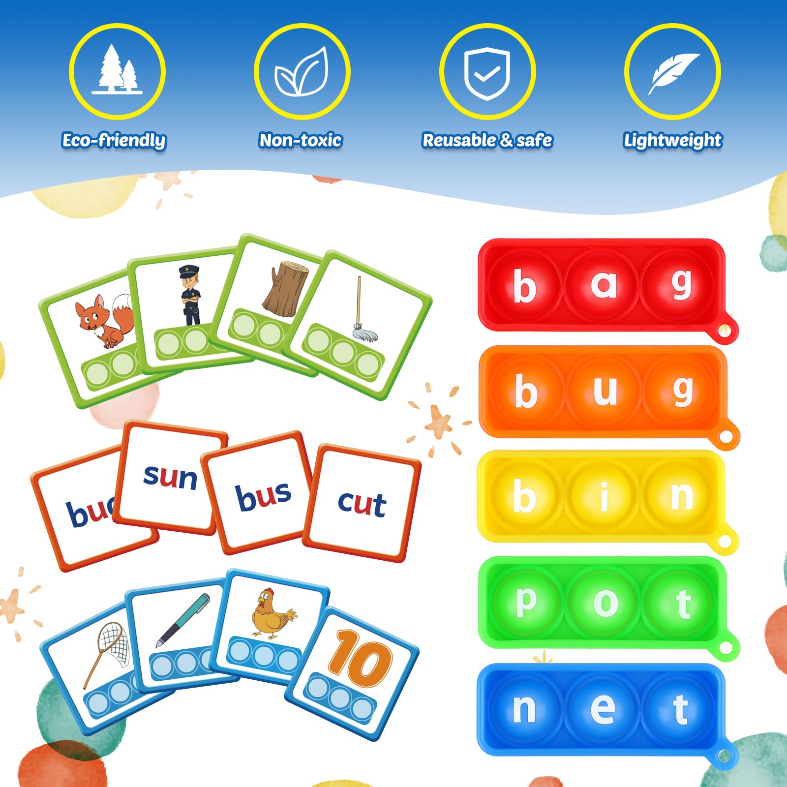 Aizweb Phonics CVC Word Game Flash Cards for Kids - Preschool & Kindergarten Learning Activity