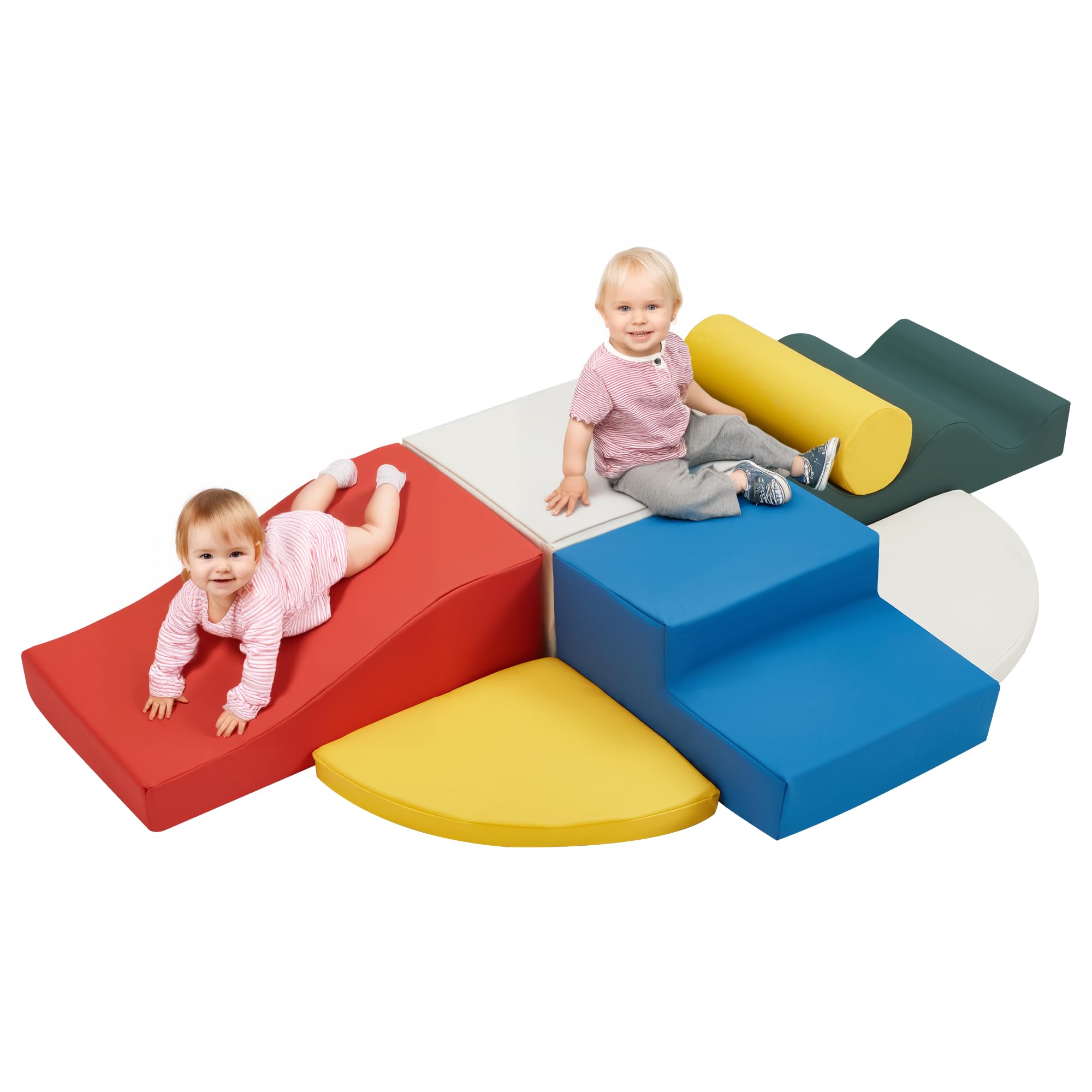7-Piece Soft Foam Climbing Blocks for Toddlers - Non-Slip PU Leather Baby Play Gym with Velcro | Safe Indoor Activity Toys for Crawling, Climbing & Early Childhood Development | Perfect for Playrooms, Daycares & Home Learning Spaces