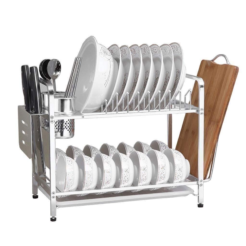2-Tier Dish Drainer Rack with Chopsticks, Knives & Cutting Board Holder - Space Saving Kitchen Storage Organizer for Countertop, Sink & Small Spaces - Perfect for Drying Dishes, Utensils & Cutting Boards