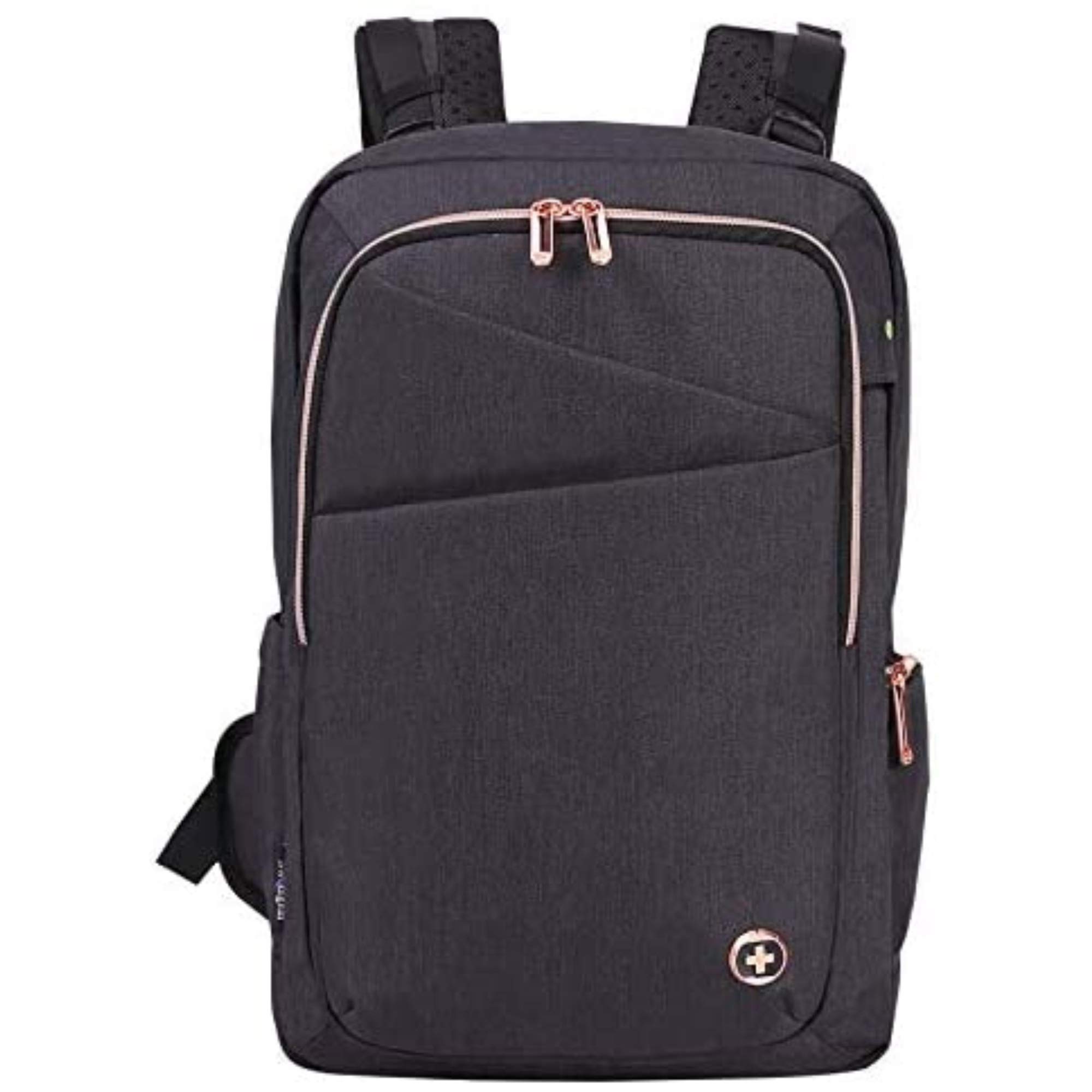 Swissdigital Katy Rose Women's Massage Backpack with Rose Gold Zippers - 15.6 Inch Laptop Backpack for College, Travel & Work - Stylish Black Backpack with Ergonomic Shoulder Straps (SD1006M-01) | Perfect for School, Business Trips & Daily Commute