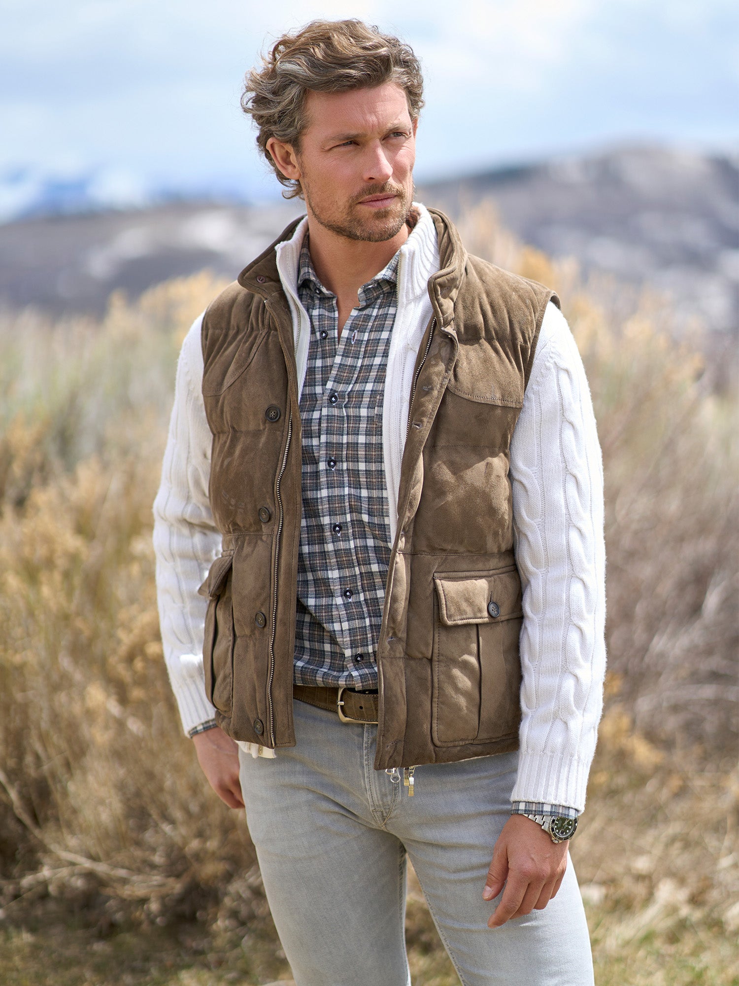 Ian Suede Field Vest for Men - Lightweight Outdoor Hunting Jacket with Multiple Pockets - Perfect for Camping, Hiking & Casual Wear