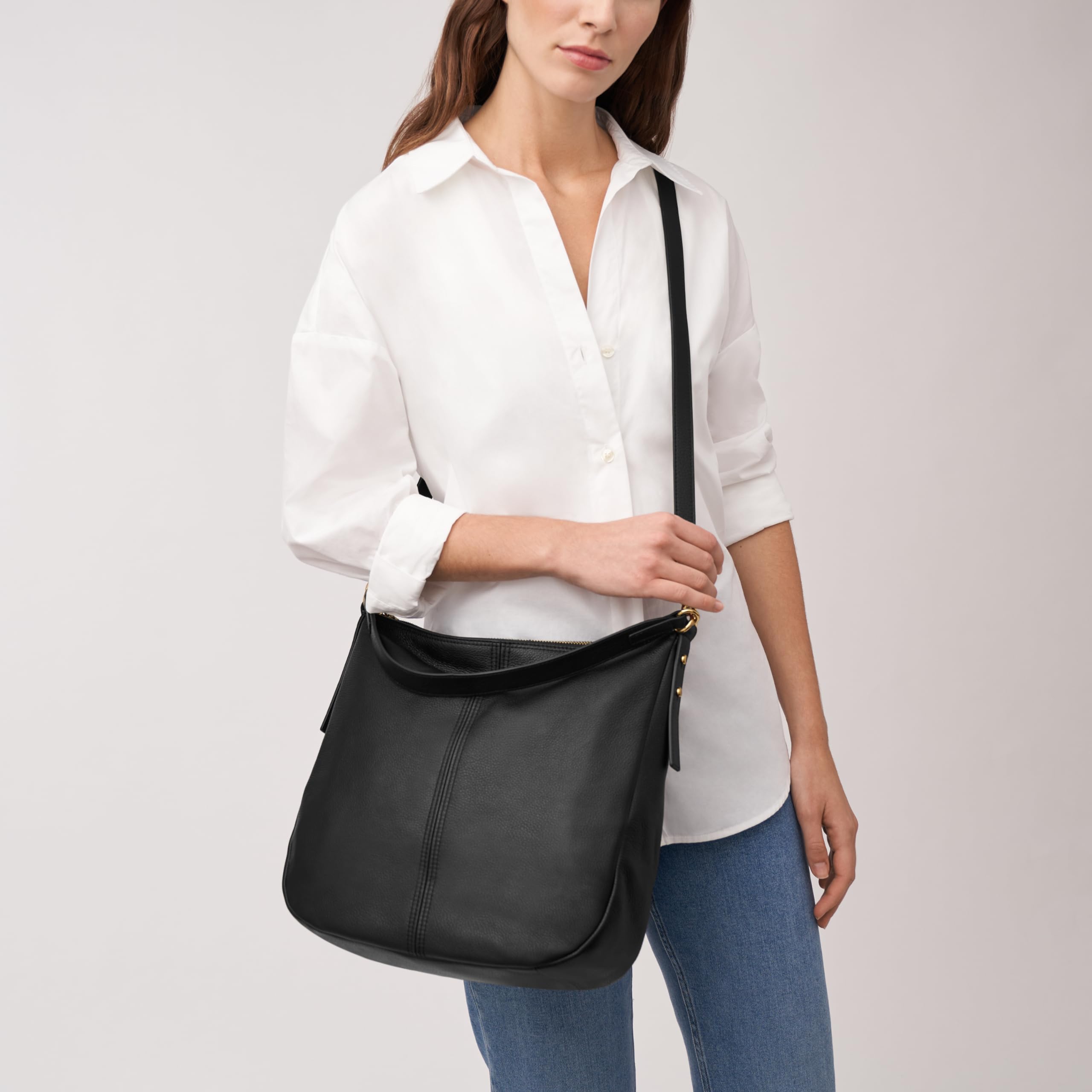 Fossil Women's Jolie Leather Hobo Purse Handbag - Stylish Crossbody Shoulder Bag for Everyday Use, Work & Travel | Black (ZB1434001)