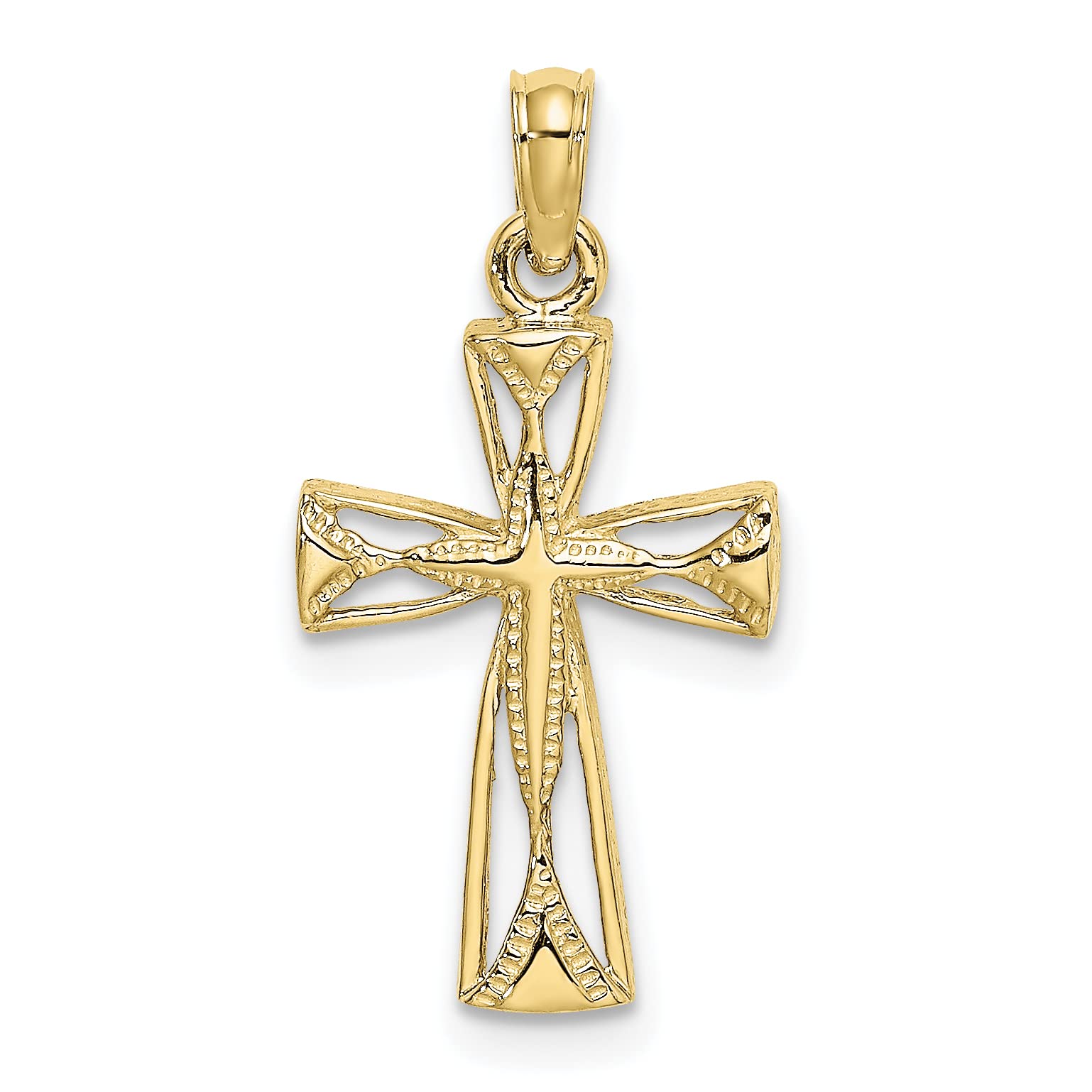 10K Yellow Gold Cut-Out Cross Pendant with Triangle Ends - Elegant Religious Jewelry for Women, Perfect for Baptism, First Communion & Everyday Wear