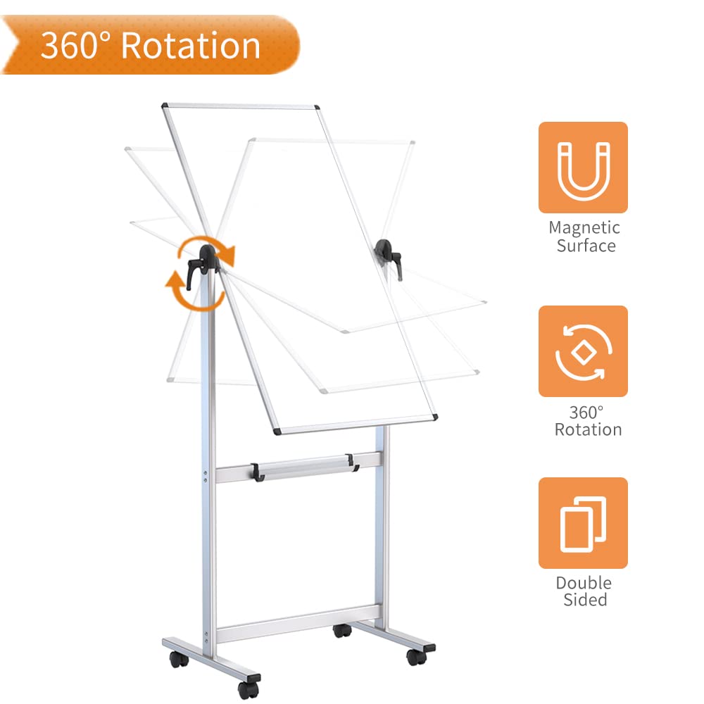 VIZ-PRO 48x24 Inch Double-Sided Magnetic Whiteboard - Aluminum Frame with Stand, Includes 12 Dry Erase Markers & 3 Erasers - Perfect for Office Meetings, Classroom Teaching & Home Organization
