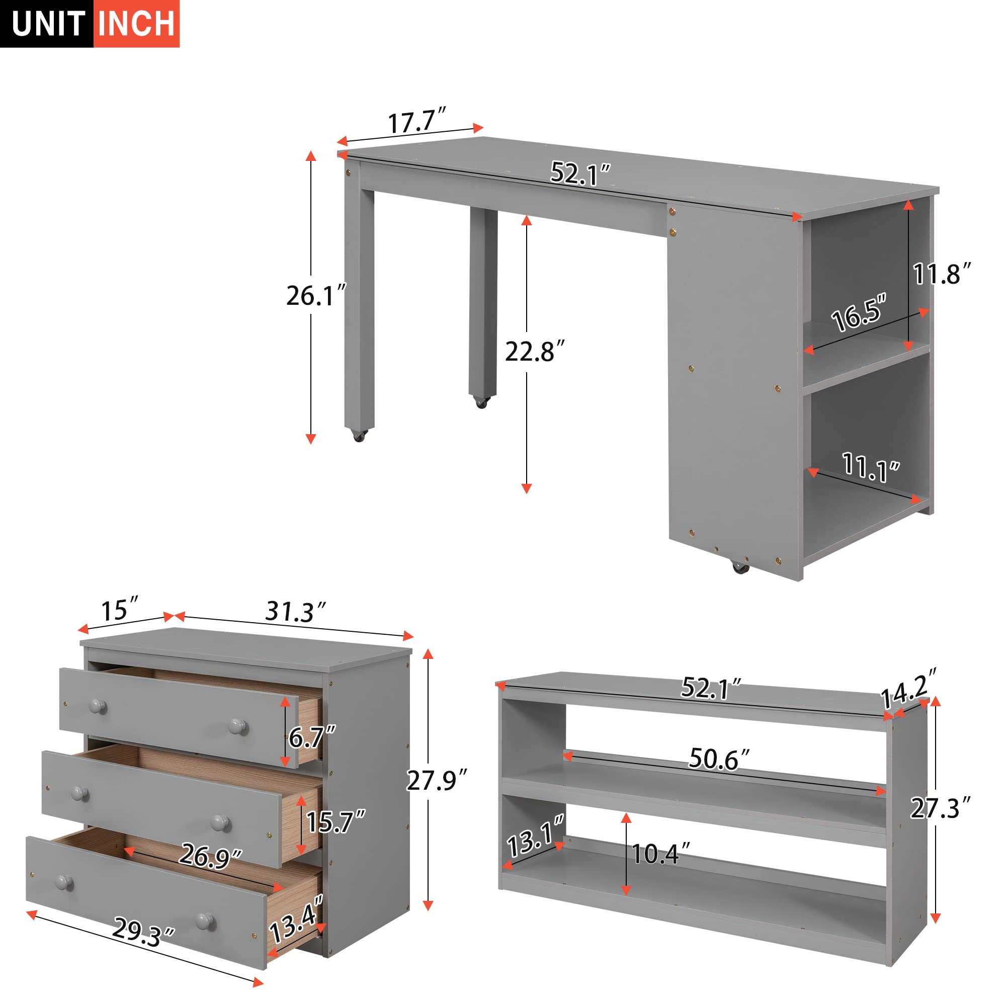 Low Loft Bed Full Size with Desk & Storage - Solid Wood Loft Bed Frame with Cabinet, Shelves & Rolling Desk - Multifunctional Space-Saving Furniture for Kids, Teens & Adults - Perfect for Small Bedrooms, Dorms & Studio Apartments (Gray)
