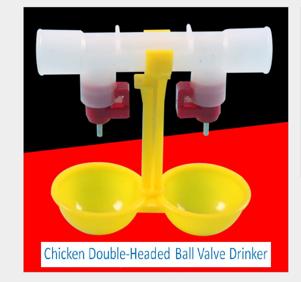Stainless Steel T-Ball Poultry Drinker with Double Nipples - 4pcs Chicken & Duck Waterer for Coops (25mm/0.98'' Pipe Outlet) - Durable Hanging Cup Design for Easy Farm & Backyard Poultry Hydration