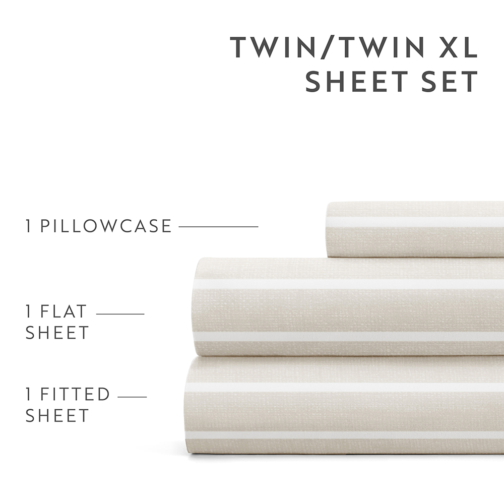 Distressed Awning Stripe 4-Piece Cotton Sheet Set - Queen Size, Soft & Breathable Bedding - Perfect for Cozy Bedrooms, Guest Rooms & Vacation Homes