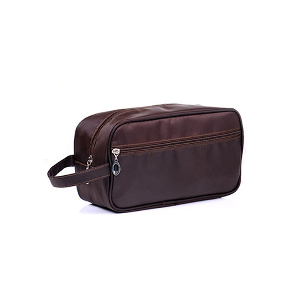 Tumecos Men's Travel Toiletry Bag - Waterproof Dopp Kit with Carry Handle for Shaving Essentials & Grooming Accessories - Perfect for Business Trips, Camping & Gym Use (Brown)