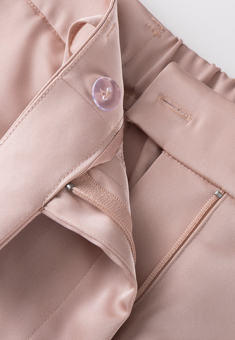 Stylish Pink Sheen Straight Leg Tailored Pants with Elastic Waistband - Perfect for Office Wear, Business Casual & Formal Occasions
