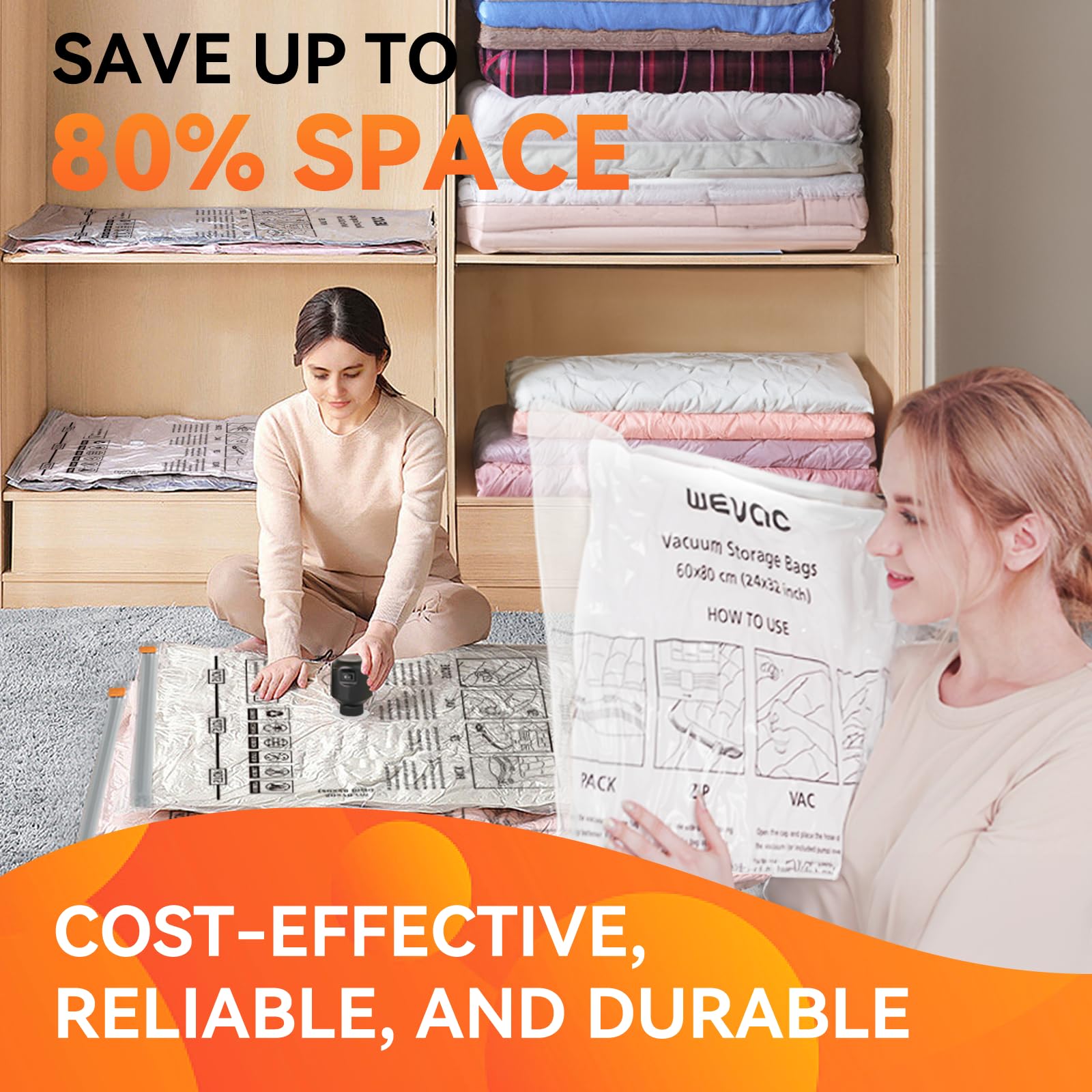 2024 New Vacuum Storage Bags - 10 Large Space Saver Bags with Rapid Vacuum Technology | Double Zip Seal & Special Clip Stopper | Perfect for Clothes, Blankets Compression & Travel Organization | Great for Home Storage, Moving & Seasonal Clothes Packing