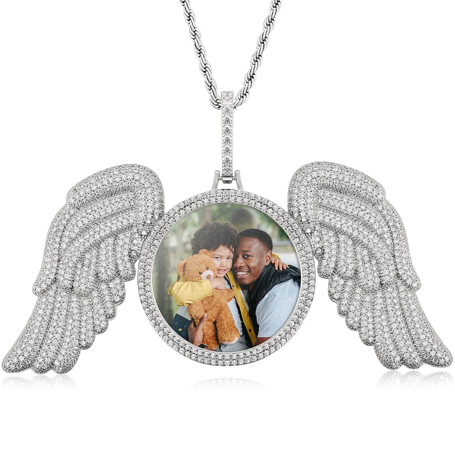 925 Sterling Silver Angel Wings Photo Necklace - Personalized Custom Picture Pendant for Men & Women - Memorial Keepsake Birthday Gift for Her/Him - Perfect for Anniversaries, Valentine's Day & Memorial Jewelry