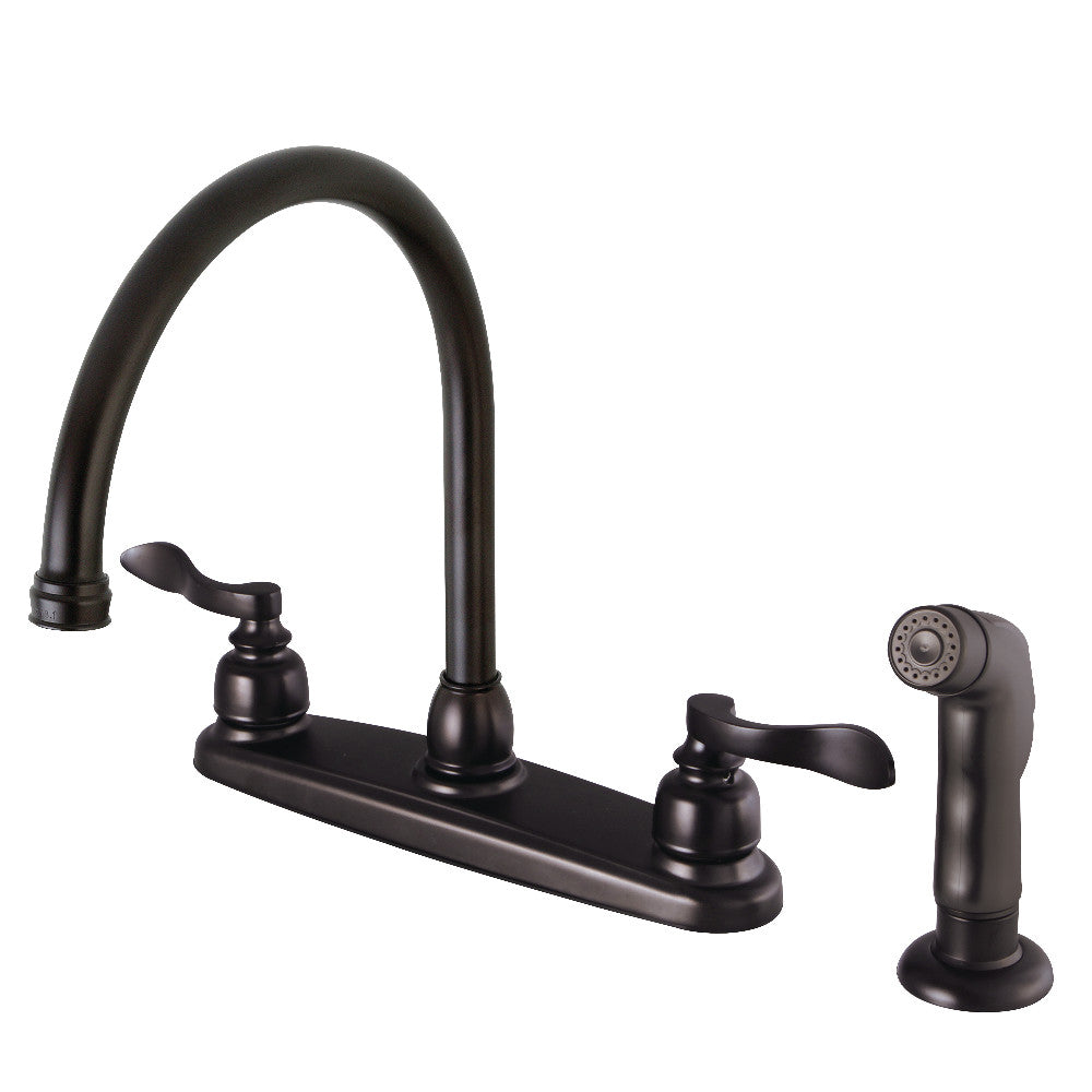Kingston Brass FB791NFLSP NuWave French 8 Inch Centerset Kitchen Faucet with Pull Down Sprayer - Perfect for Modern Farmhouse & Contemporary Kitchen Sinks