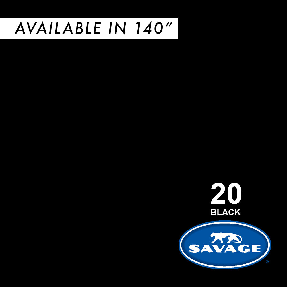 Savage #20 Black Seamless Photography Background Paper - Premium Studio Backdrop for Portraits, Product Shoots & Creative Projects