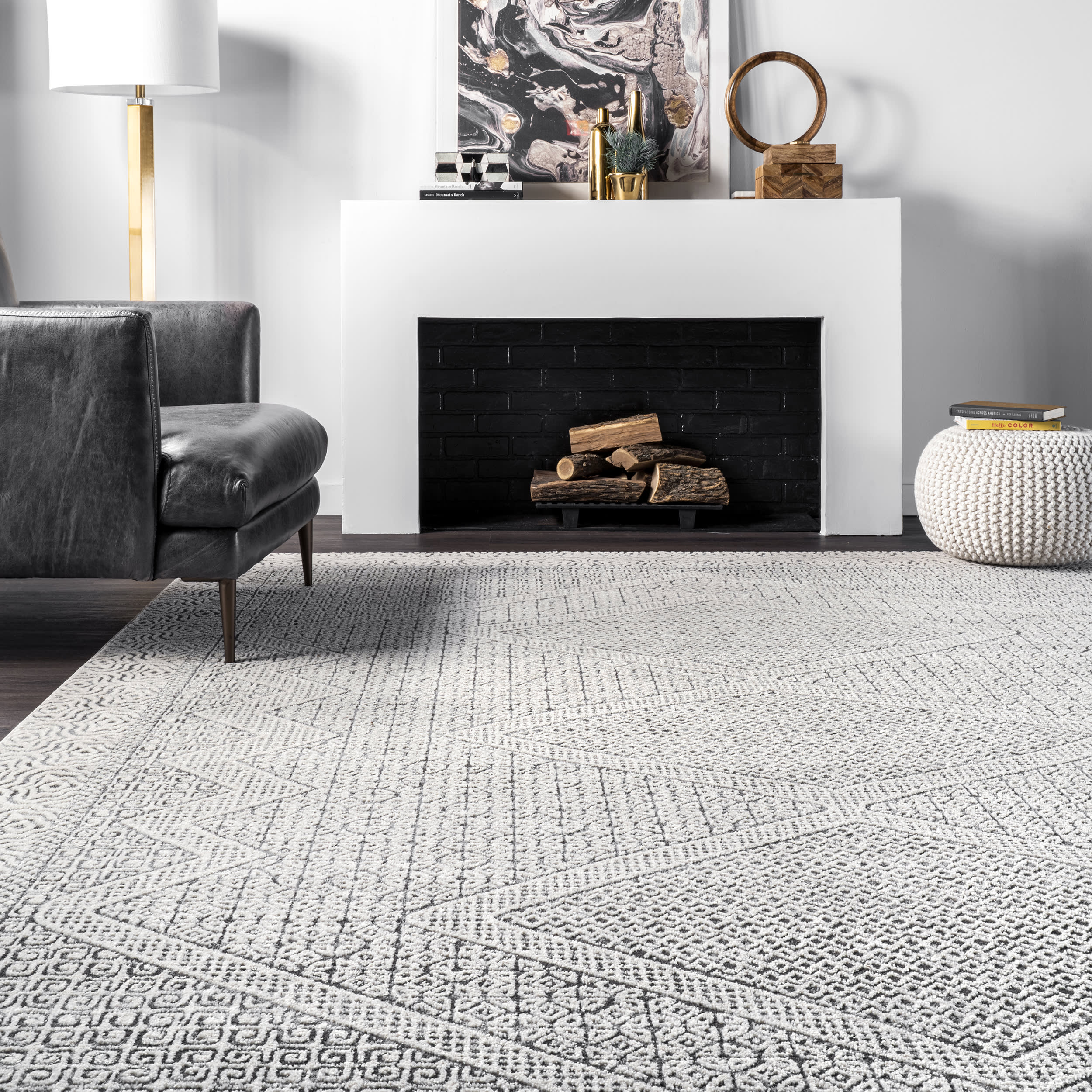 Diamond Mosaic Rug | Grey Handmade Carpet for Living Room, Bedroom & Office | Non-Slip Floor Decor