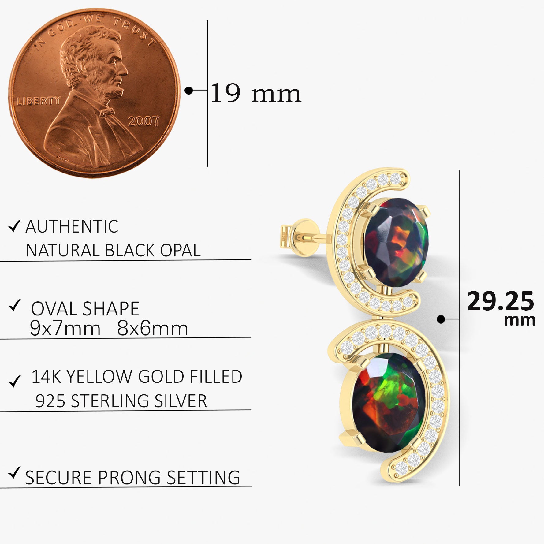 Natural Black Opal 'C' Shape Stud Earrings for Women | Genuine Opal Jewelry | Elegant Gift for Birthday, Anniversary & Special Occasions