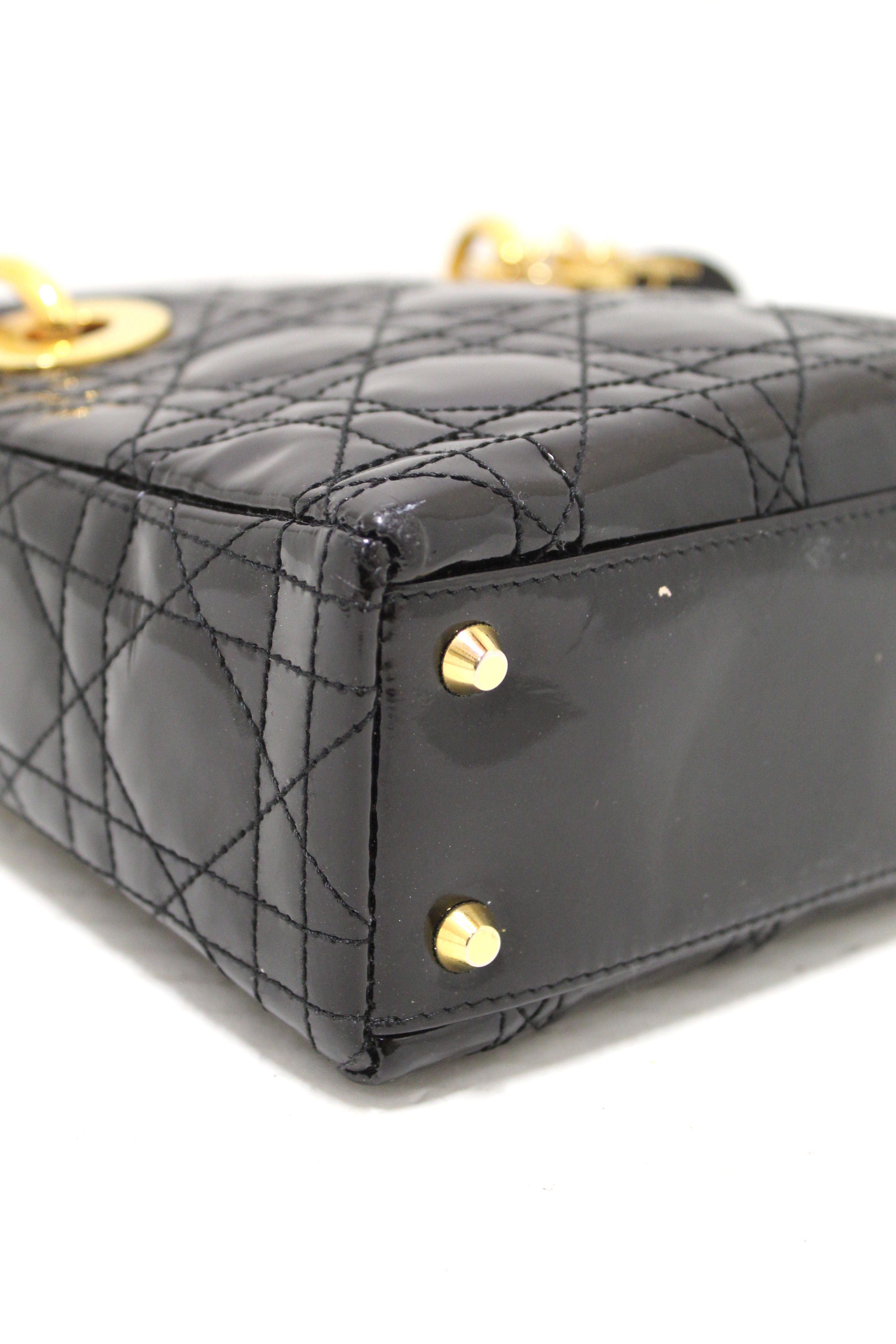 Authentic Christian Dior Black Patent Leather Cannage Mini Lady Dior Bag - Luxury Designer Handbag for Women, Perfect for Parties, Weddings & Special Occasions