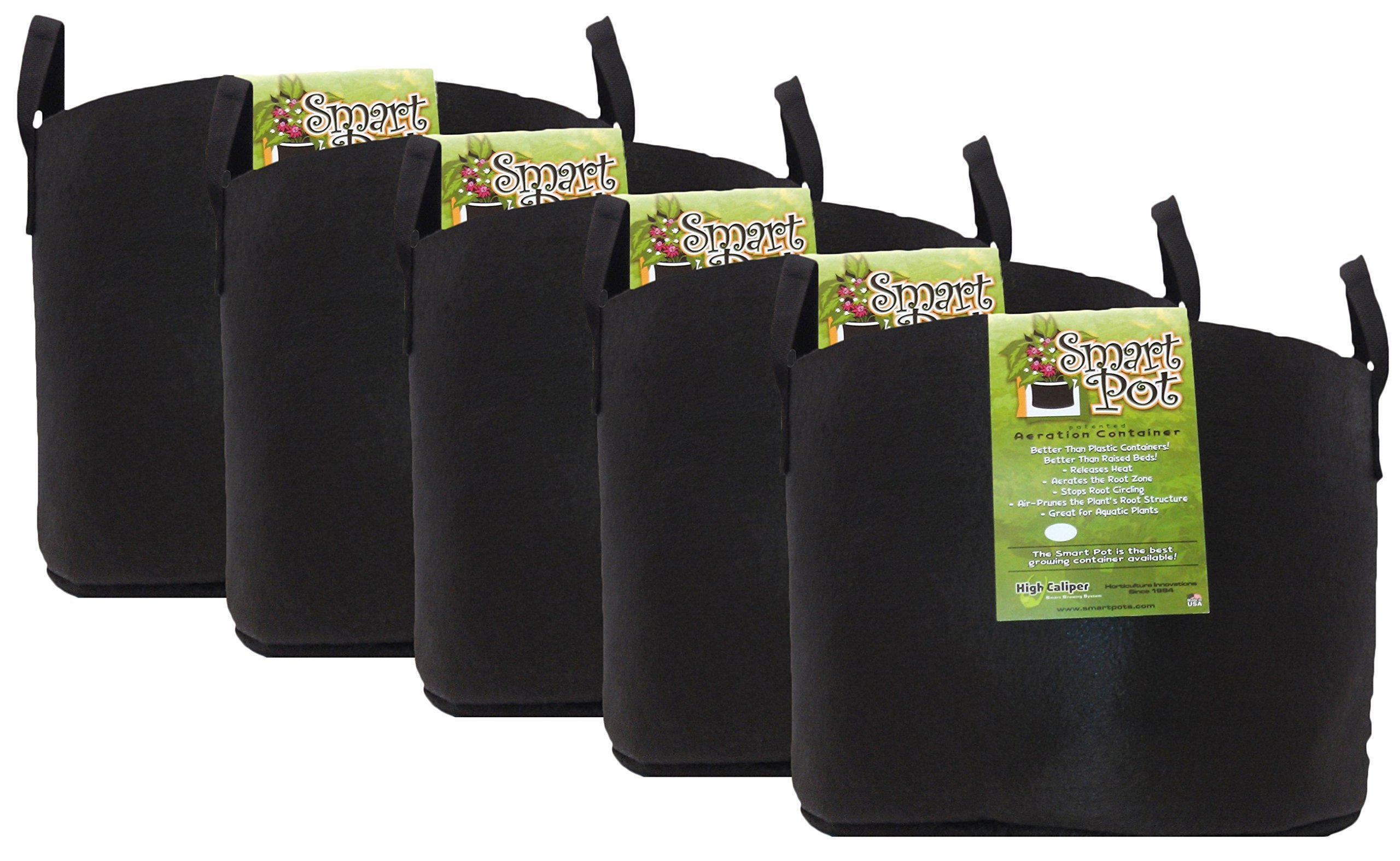 5 Pack 20 Gallon Smart Pot Fabric Planters - Breathable Aeration Garden Containers with Strap Handles (Black) - Ideal for Indoor/Outdoor Gardening, Vegetables, Flowers & Herbs