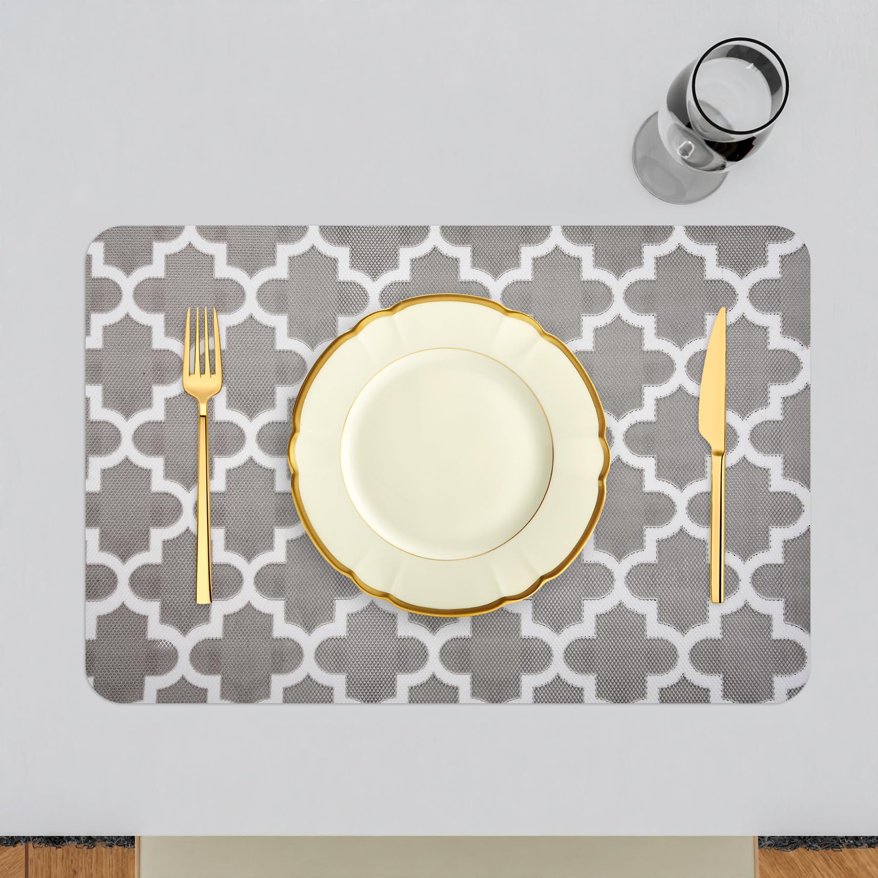 Premium Non-Slip Hexagon Placemats Set of 6 - Gray Modern Dining Table Mats for Kitchen & Dining Room, Heat Resistant Home Decor Placemats for Everyday Use & Dinner Parties