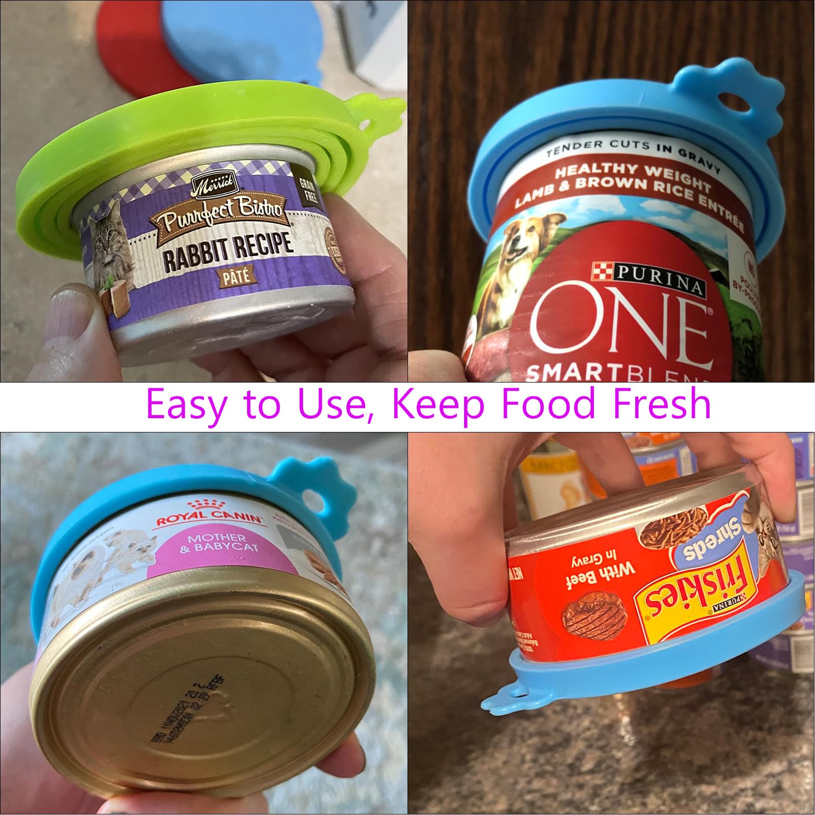 4 Pack Silicone Pet Food Can Covers - Universal Size Fits 3 Standard Cans for Dogs & Cats | Airtight Freshness for Wet Food Storage & Leftovers
