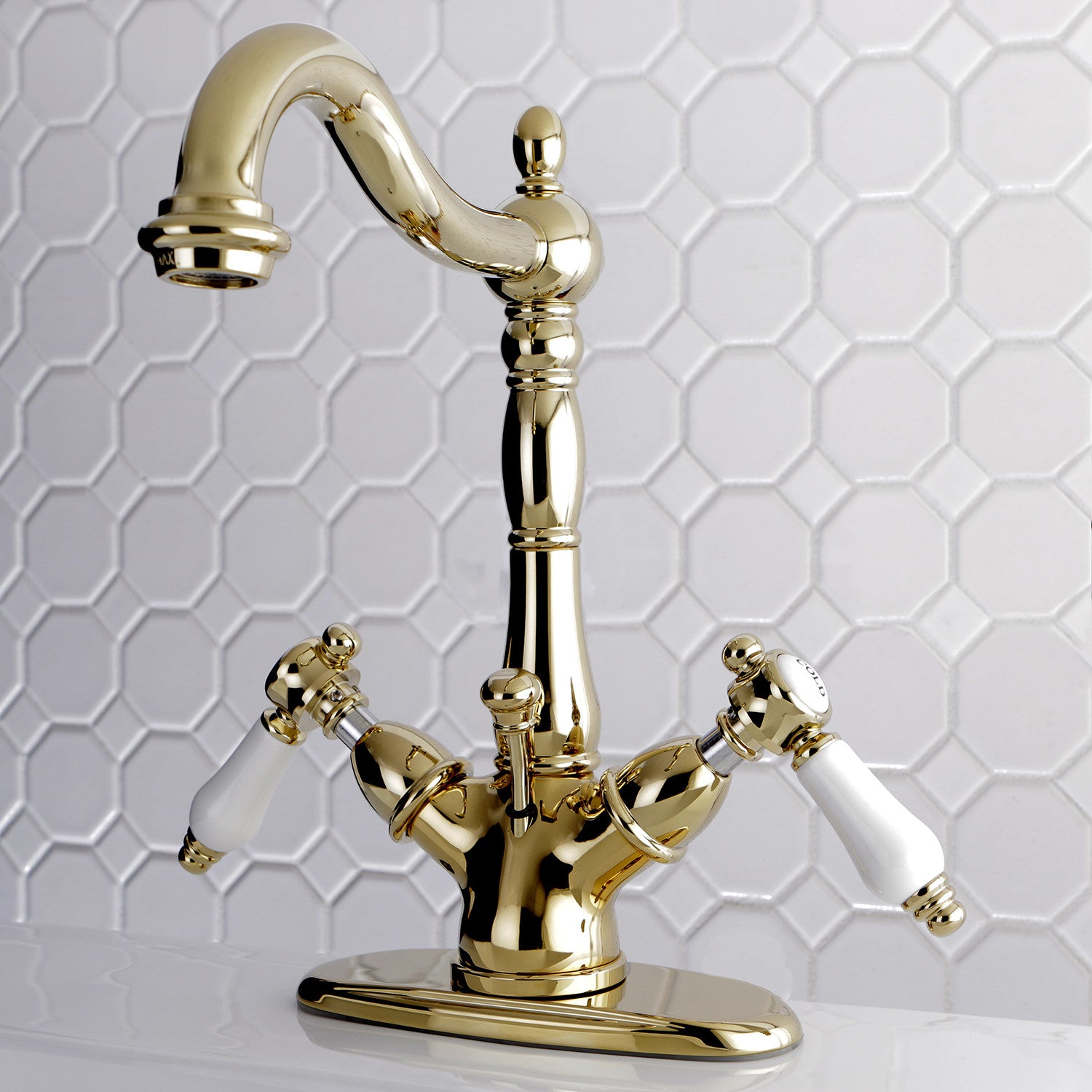 Bel Air KS1432BPL Double Handle 4 Inch Centerset Bathroom Faucet - 1 or 3 Hole Deck Mount - Brass Pop Up Drain - Polished Brass Finish - Perfect for Bathroom Vanity Sink Remodel and Home Upgrade