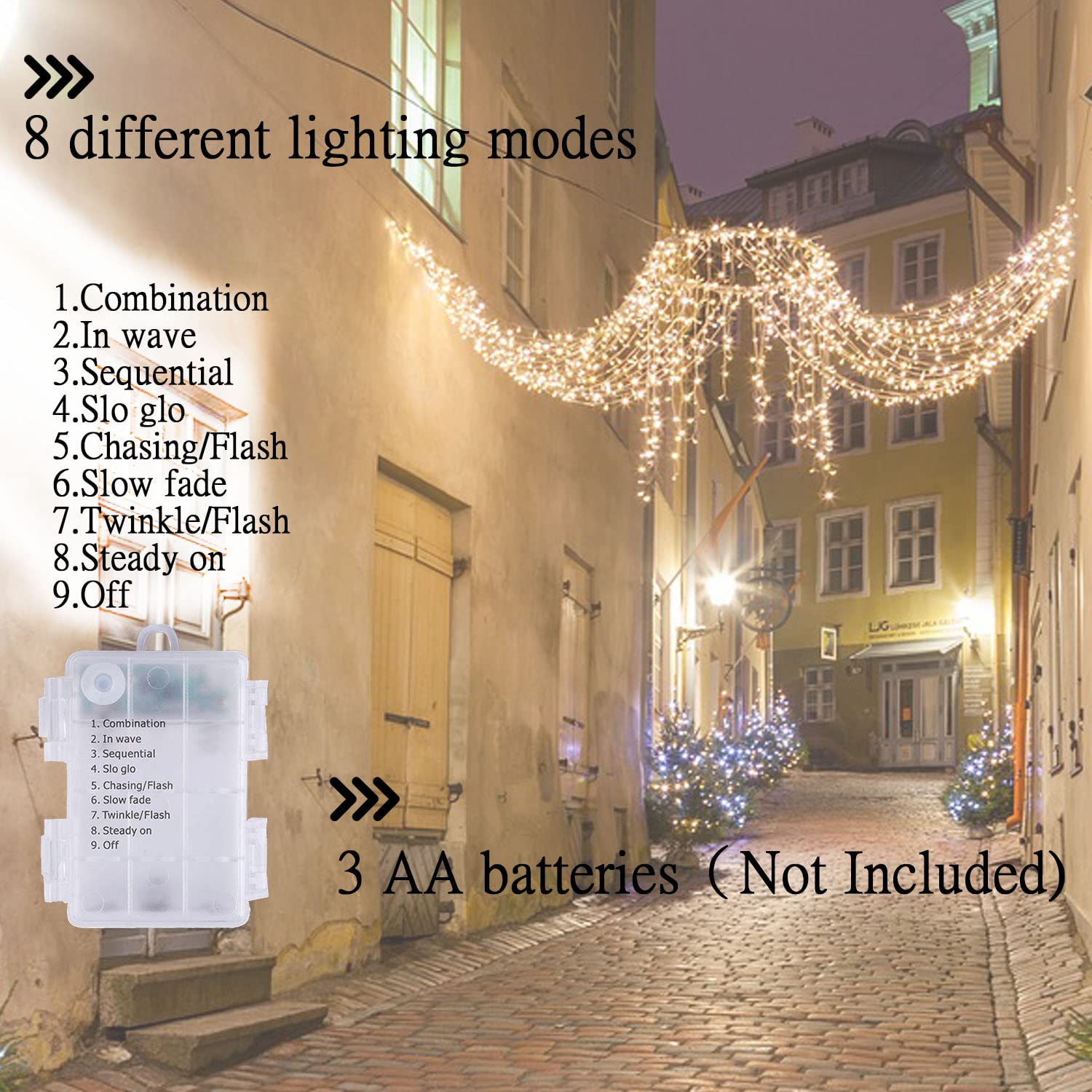 42.6ft 120 LED Battery Powered Fairy Lights with Timer & 8 Modes - IP65 Waterproof Warm White String Lights for Indoor/Outdoor Christmas, Wedding, Party, Bedroom, Garden & Patio Decor