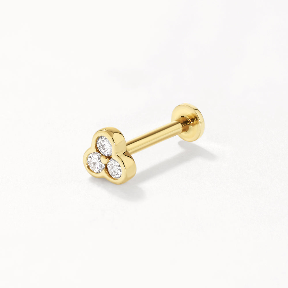 10k Gold Lab-Grown Diamond Bezel Trio Helix Single Stud Earrings | Hypoallergenic & Elegant Jewelry for Everyday Wear, Parties & Special Occasions