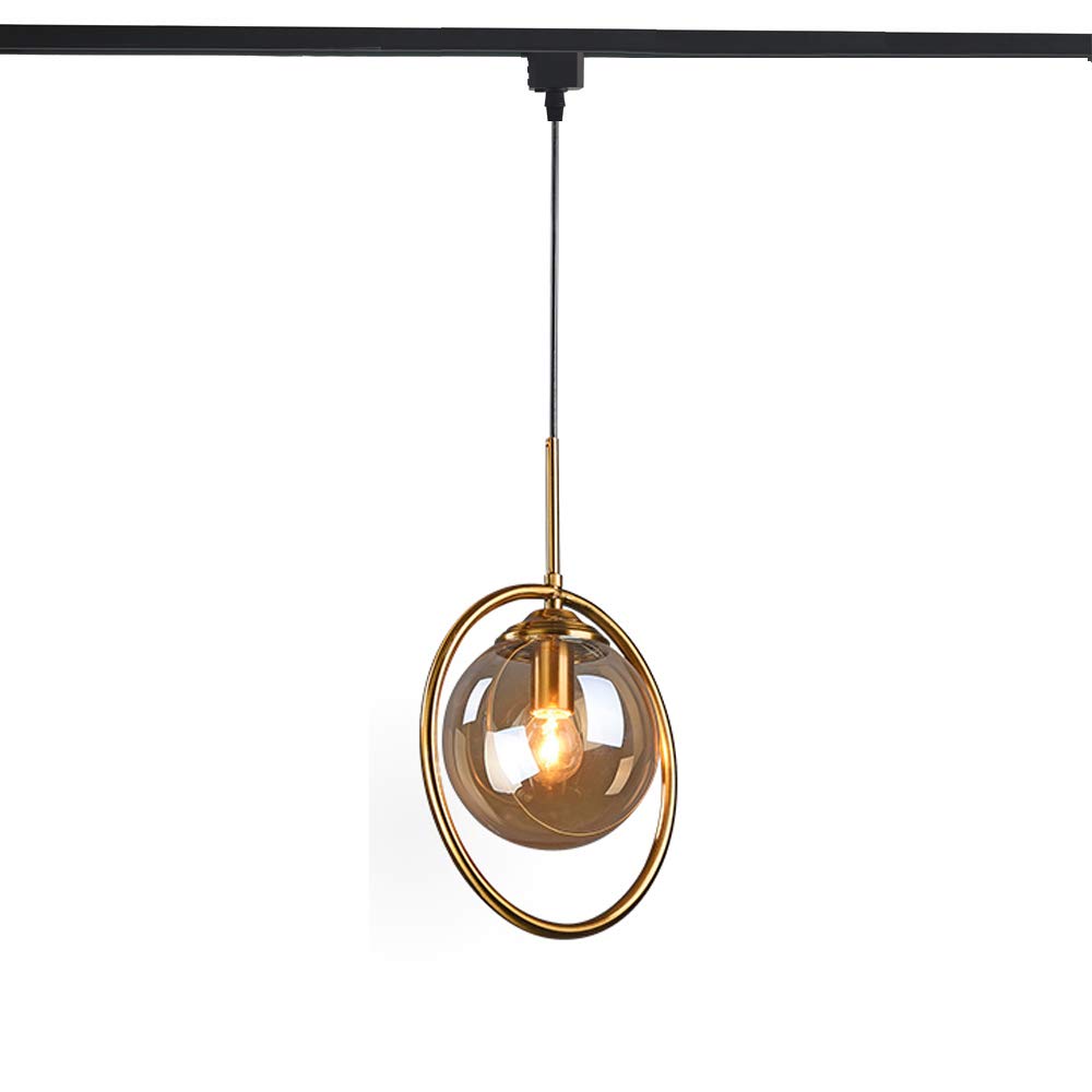 Juno Track Pendant Light with 3.2 ft Cord - Nordic Style Modern Dimmable Lantern Ring Glass Fixture (Bulbs Not Included) in Copper & Brown Glass - Perfect for Kitchen Island, Dining Room, and Bedroom Lighting
