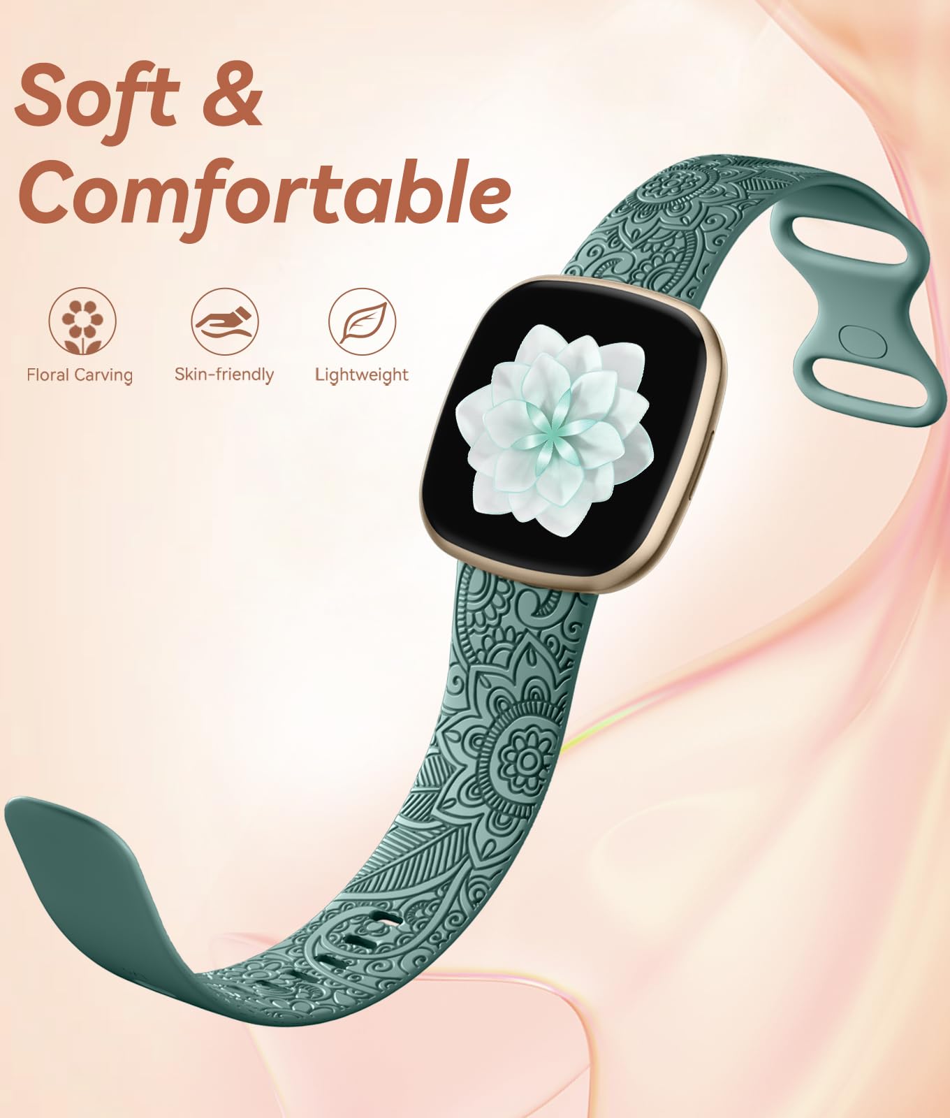 Odbeai Replacement Bands Compatible with Fitbit Versa 4/Versa 3/Sense 2/Sense - Soft Floral Boho Strap for Women, Cute Fancy Watch Accessories | Perfect for Workouts, Yoga, and Everyday Fashion Wear