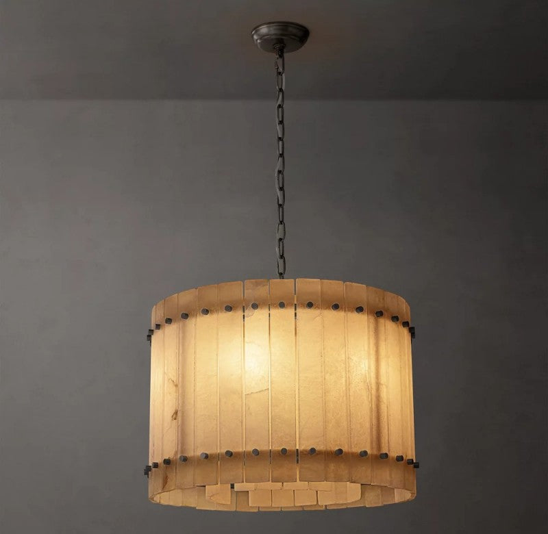 Amelia Alabaster Round Chandelier - Modern Crystal Ceiling Light Fixture for Dining Room, Bedroom, Living Room & Foyer - Elegant Home Decor Lighting