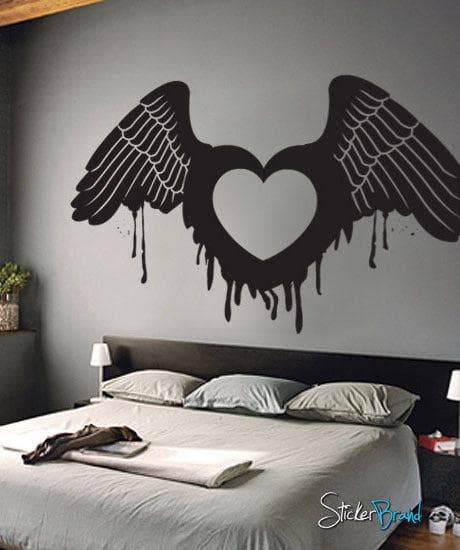 Vinyl Wall Decal Sticker - Heart Wings Angel Design #422 - Perfect for Nursery, Bedroom Decor & DIY Home Wall Art