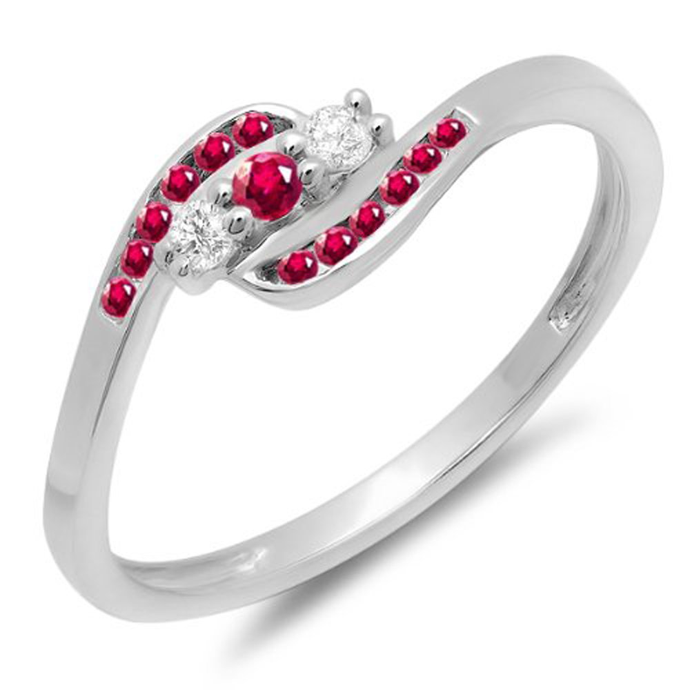 18K Solid White Gold Round Ruby & White Diamond Women's Wedding Ring - Dazzlingrock Collection for Anniversary, Promise & Engagement - Perfect for Bridal Jewelry, Gift Giving & Special Occasions