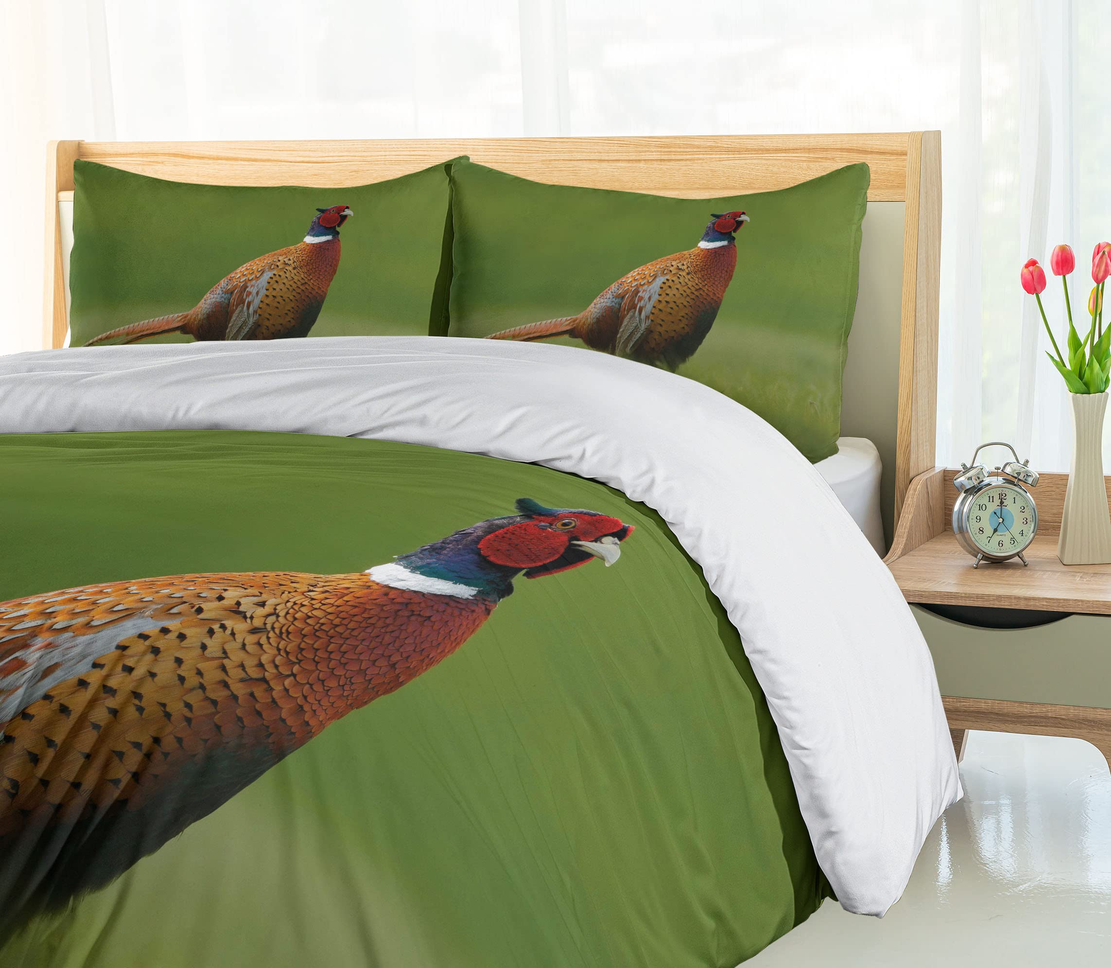 Ambesonne Green Duvet Cover Set - European Inspired Czech Republic Creature Design on Blurred Background, 3-Piece Queen Size Bedding Set with 2 Pillow Shams in Ginger Chocolate & Red | Bohemian Home Decor for Bedroom & Guest Room