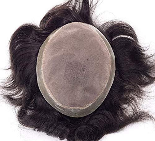Premium Human Hair Men's Wig/Toupee - 9x7 Inch Natural Black & Brown Hair Patch for Men & Boys with Free Tape & 4 Clips (Pack of 1) - Perfect for Daily Wear, Cosplay, Hair Loss Solutions & Styling