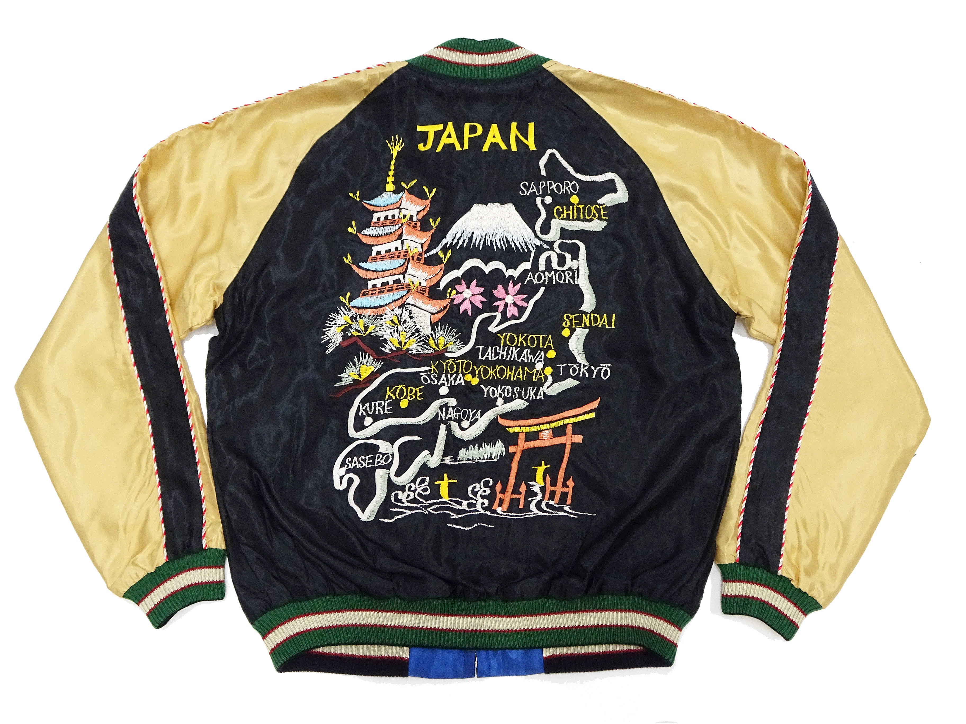 Men's Japanese Sukajan Jacket with Gold Dragon & Japan Map Embroidery - Vintage Souvenir Bomber Jacket for Streetwear & Casual Outfits (TT15542, Black/Blue) - Perfect for Urban Fashion & Japanese Culture Enthusiasts