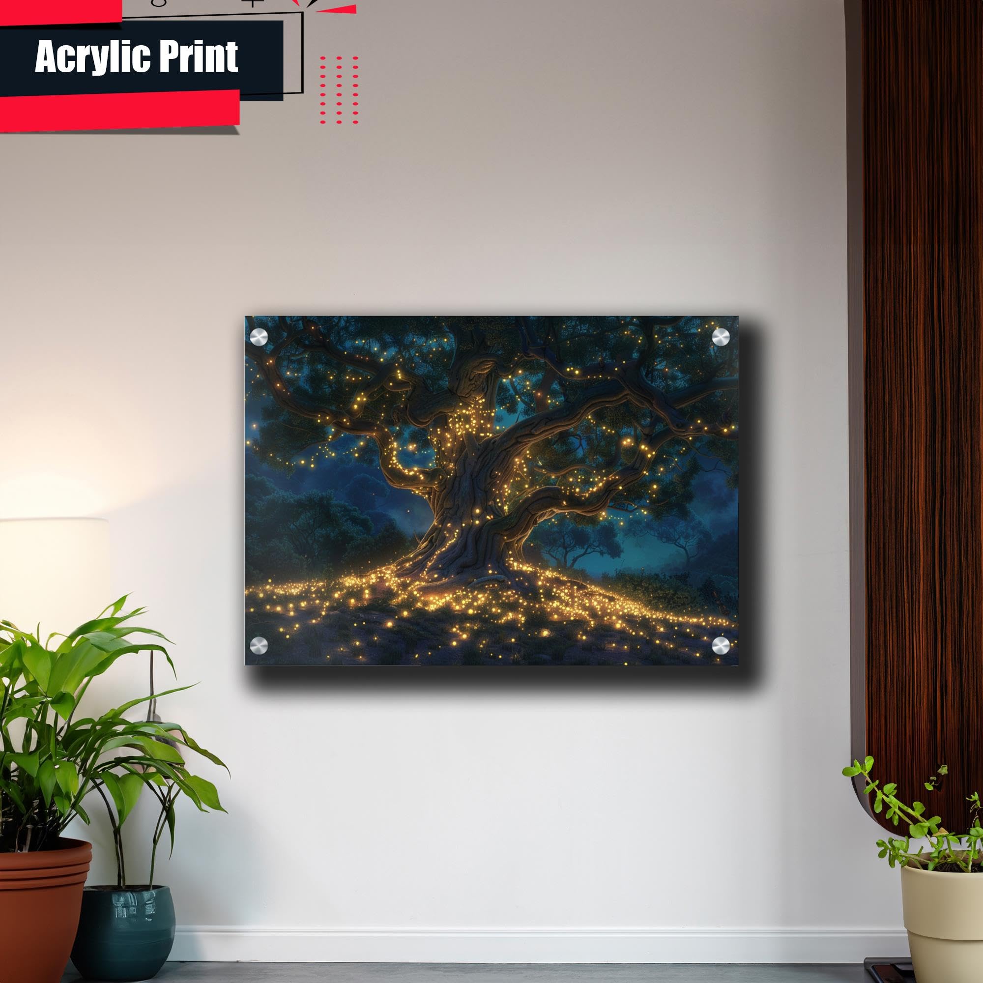 Fantasy Oak Picture - Abstract Fairy Tree of Life Enchanted Forest Poster Print | Majestic Trees Wall Art Decor for Living Room, Bedroom & Office | Magical Landscape Painting for Home Decor