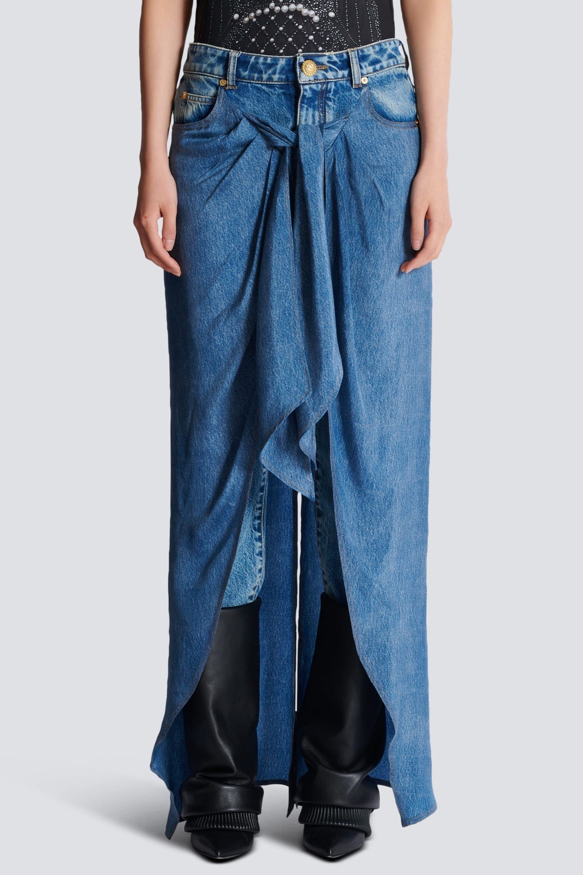 Austyn High Waist Jeans with Stylish Draped Skirt for Women - Perfect for Casual Outings, Office Wear & Date Nights