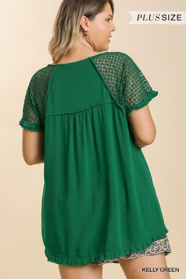 Umgee Green Floral Crochet Fringe Top - Boho Chic Blouse for Women | Perfect for Summer Festivals, Beach Vacations & Casual Outings