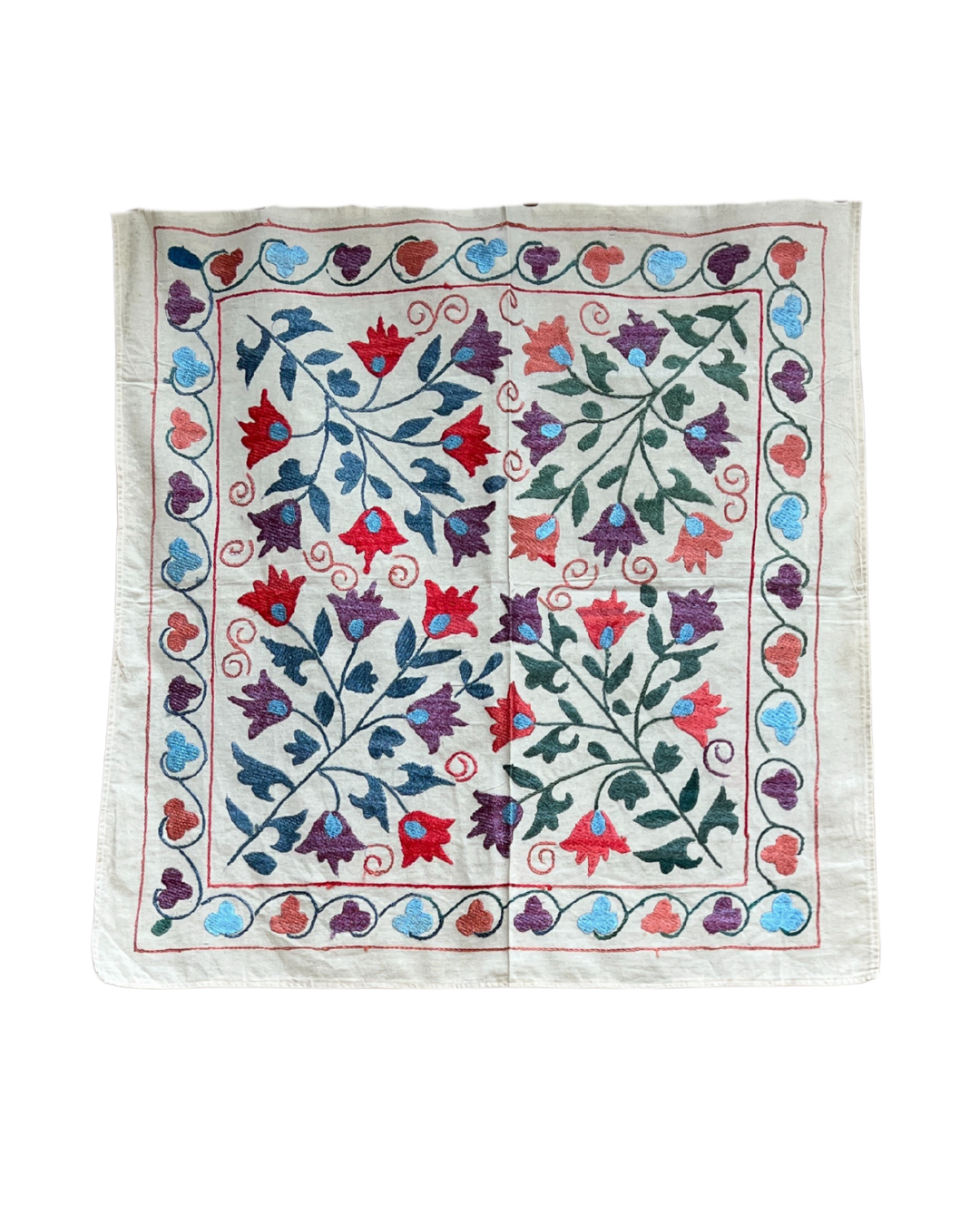 Small Suzani 076 - Handmade Cotton Embroidery Pillow Cover - Boho Home Decor for Living Room, Bedroom & Sofa