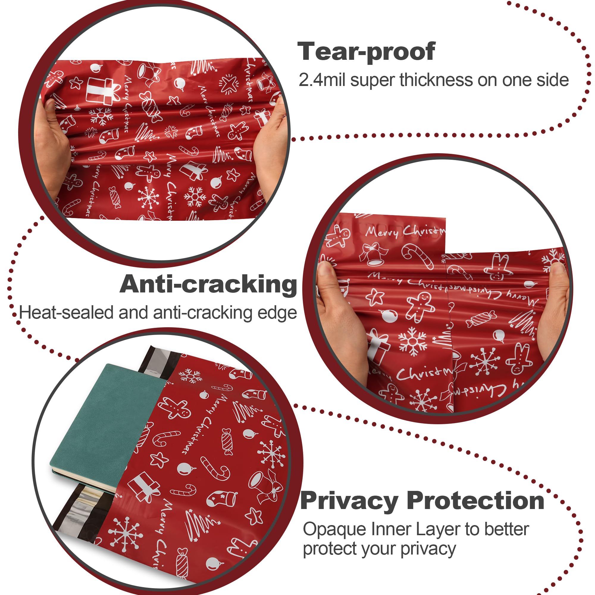 JinRuiKJ 10x13 Inch Christmas Poly Mailers 100 Pack - Self-Sealing Holiday Shipping Bags for Clothing & Gifts - Durable Thick Mailing Envelopes - Perfect for Ecommerce, Christmas Packaging & Festive Gift Wrapping