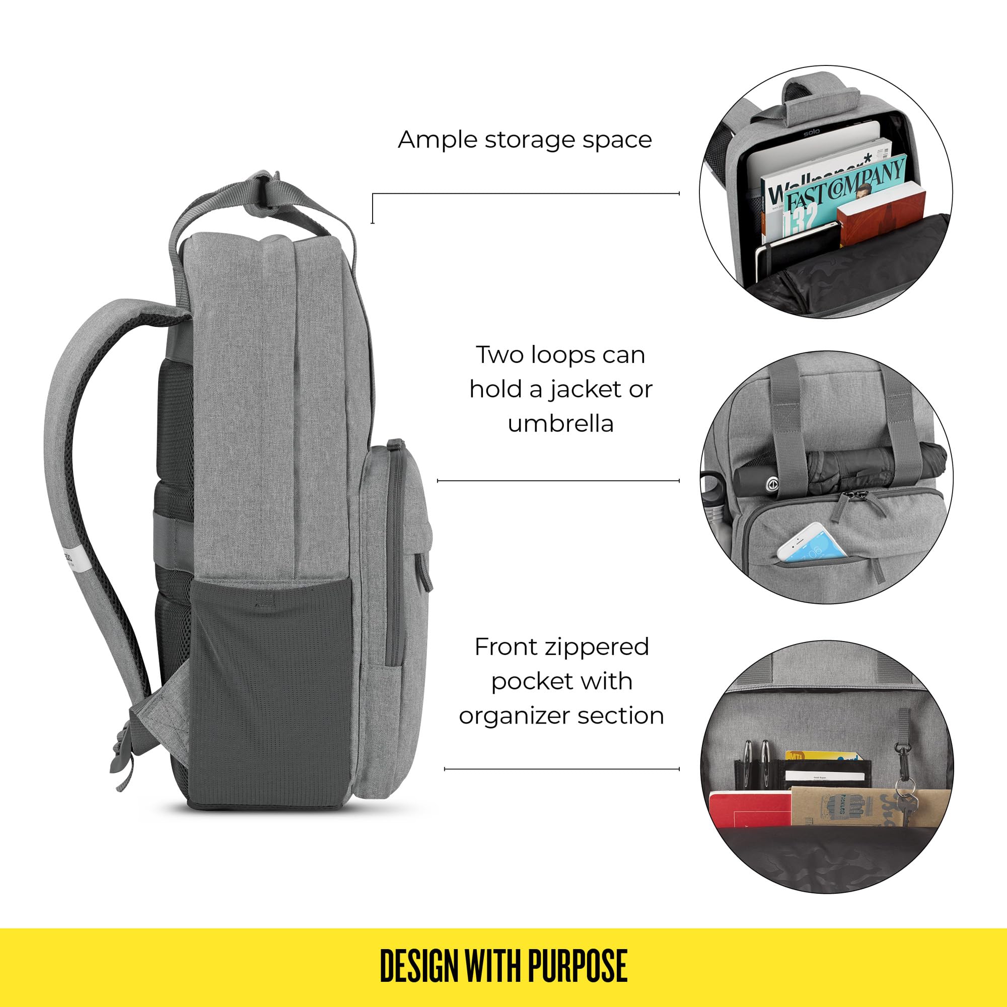 Solo New York Re:Claim Laptop Backpack - Water-Resistant 15.6 Inch Business Backpack for Men & Women, Grey - Perfect for Work, Travel & College Commute