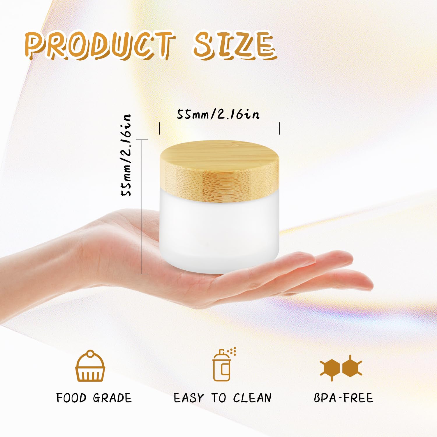 6-Piece 60g Frosted Glass Cosmetic Jars with Bamboo Lids - Travel-Size Cream Containers for Essential Oils, Powder, Lotion & Ointments - Perfect for DIY Skincare, Facial Scrubs & On-The-Go Beauty Routine