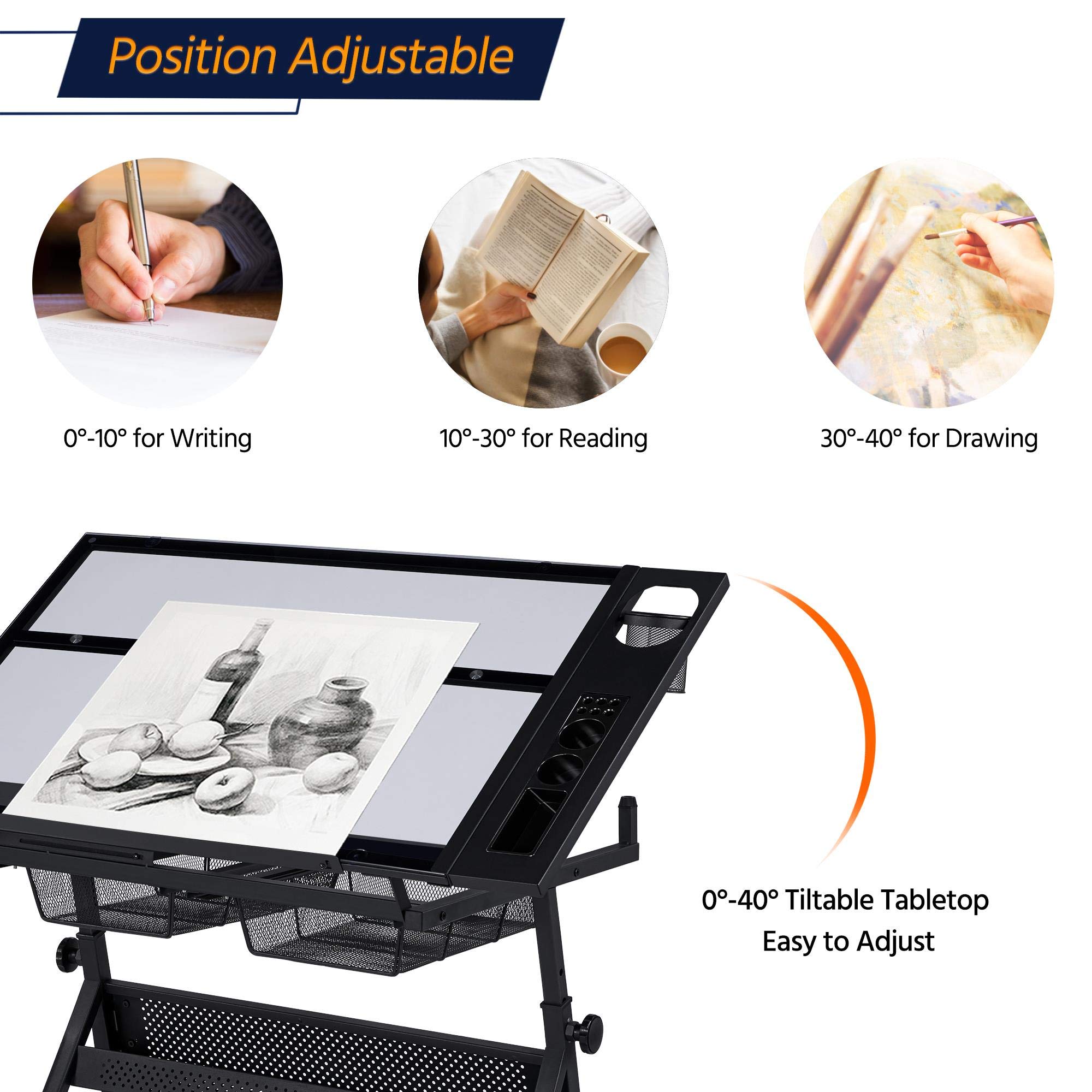 Yaheetech Adjustable Drafting Table with Stool - Art Desk for Painting & Crafting at Home